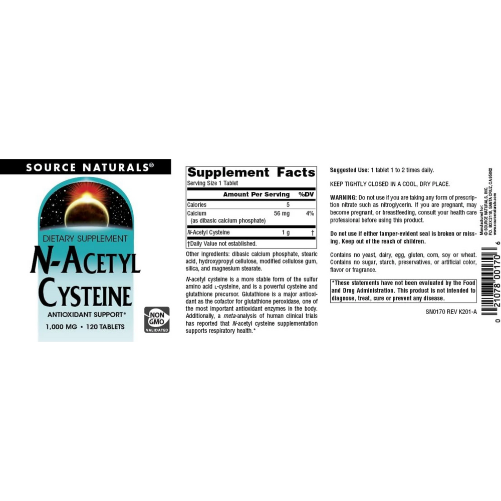 Source Naturals, N-Acetyl Cysteine, 1000 Mg, 120 Tablets