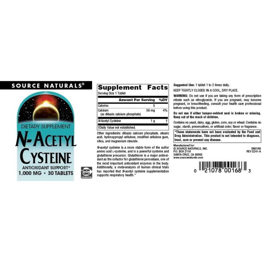Source Naturals, N-Acetyl Cysteine, 1000 Mg, 30 Tablets