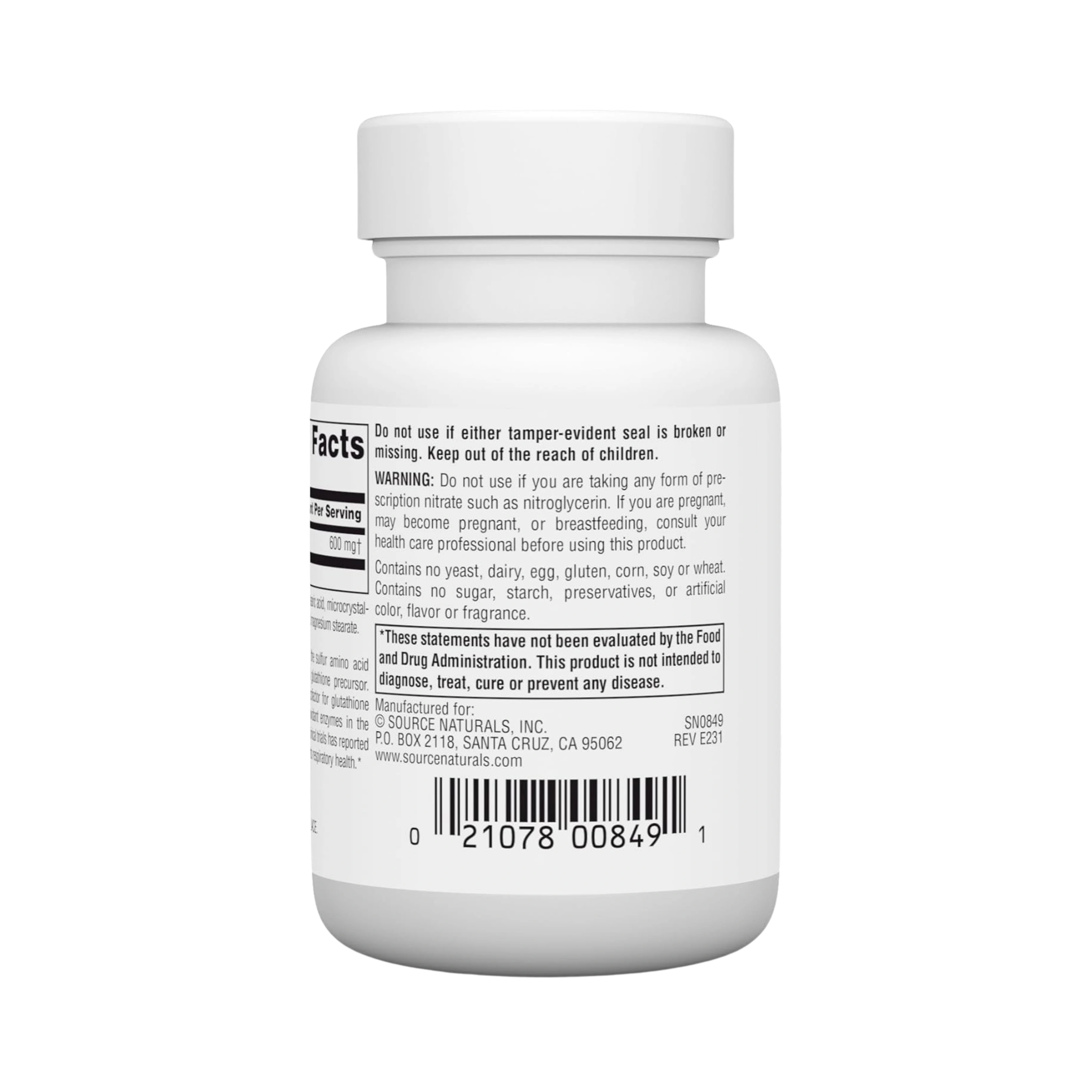 Source Naturals, N-Acetyl Cysteine, 600 Mg, 30 Tablets