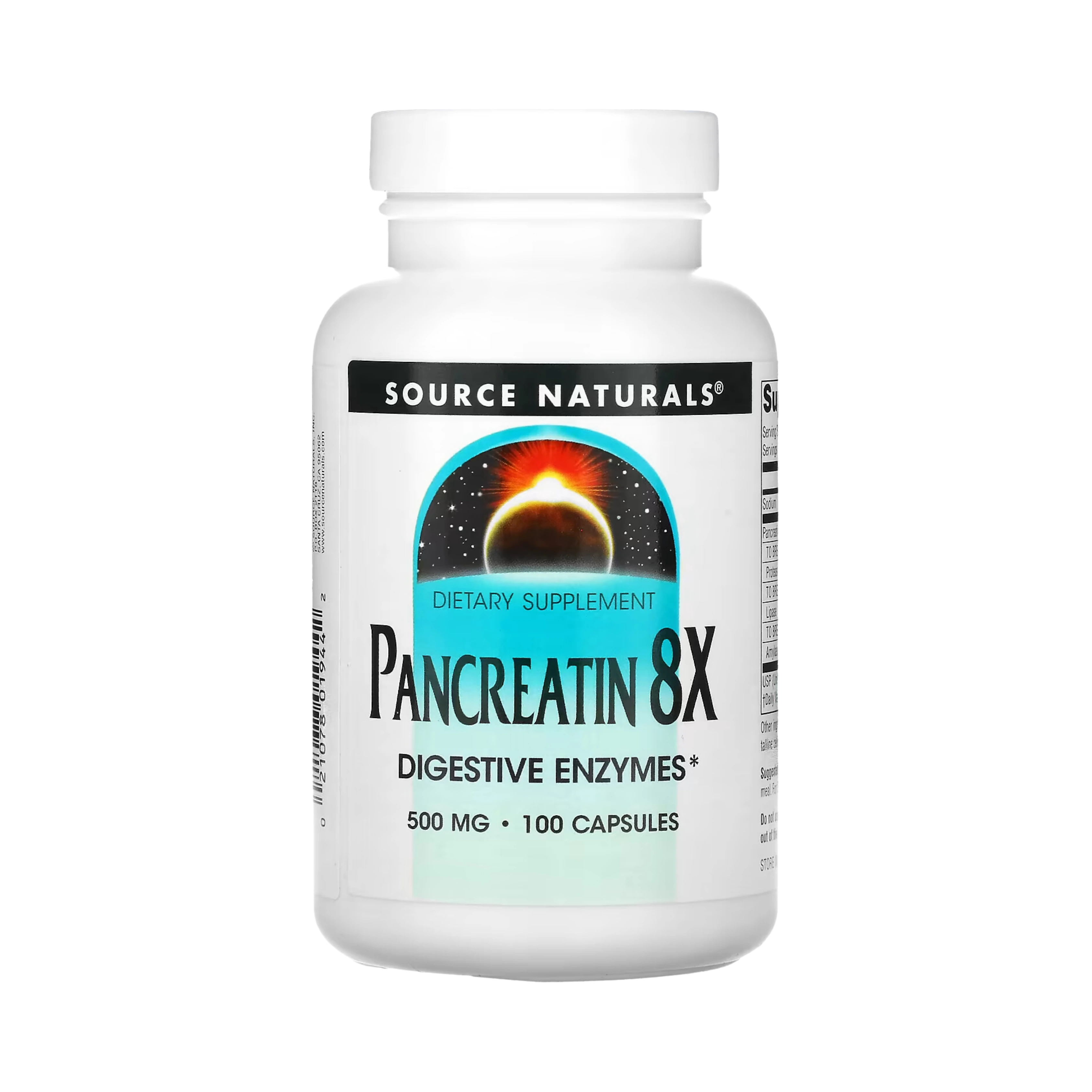 Source Naturals, Pancreatin 8X, 500 Mg, 100 Capsules