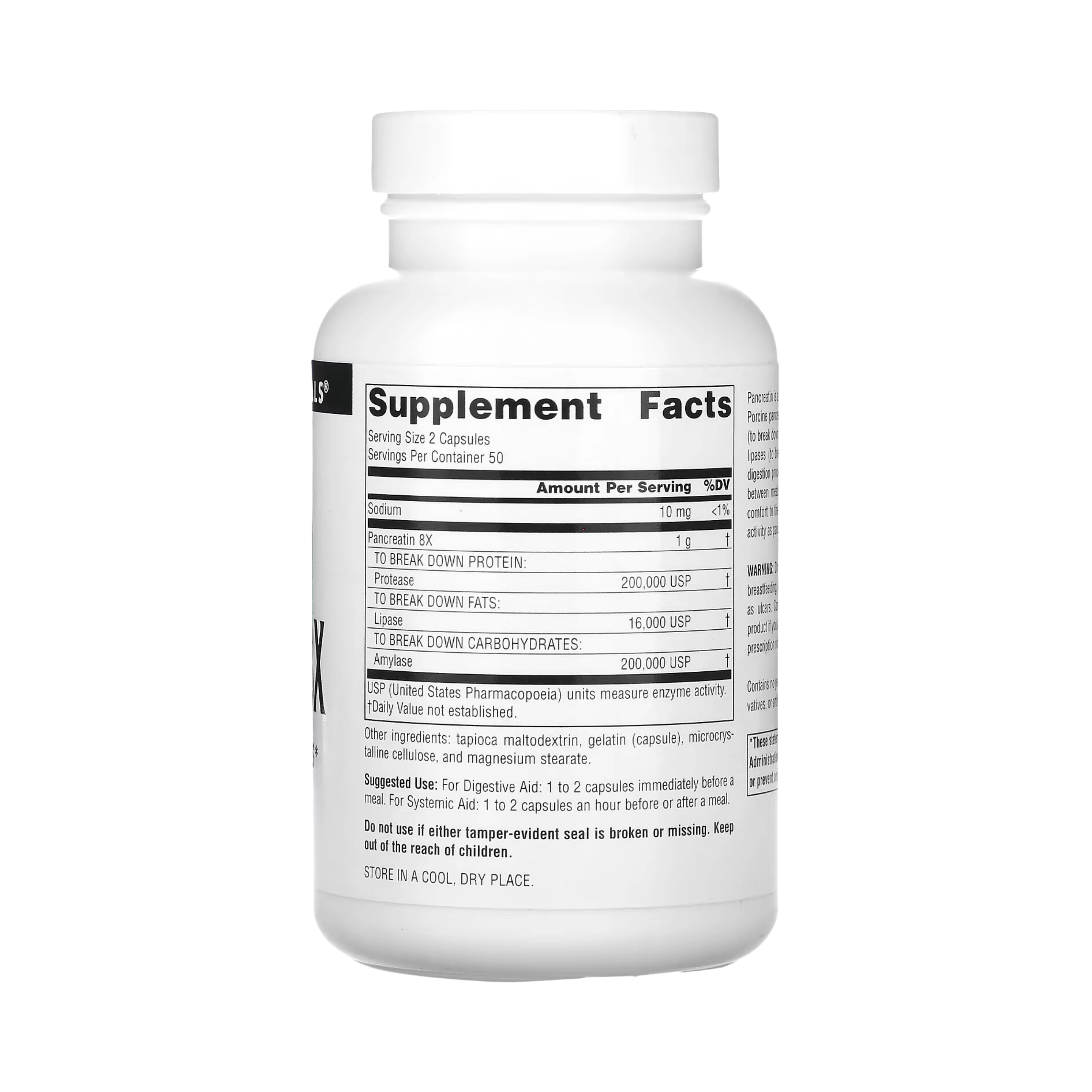 Source Naturals, Pancreatin 8X, 500 Mg, 50 Capsules