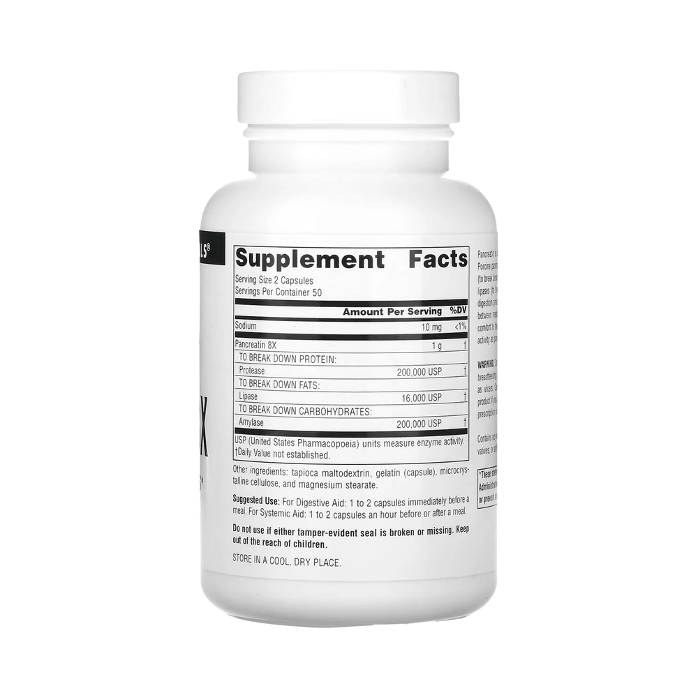 Source Naturals, Pancreatin 8X, 500 Mg, 50 Capsules