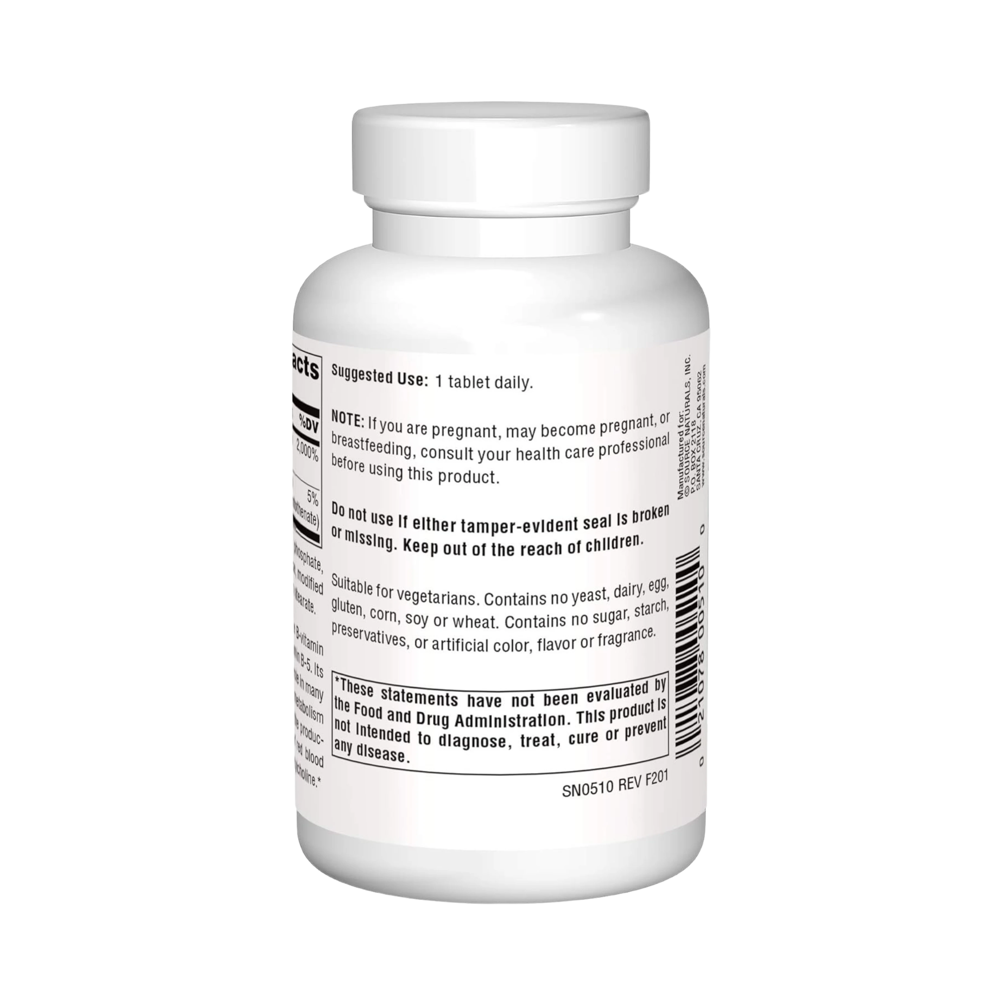 Source Naturals, Pantothenic Acid 100 Mg, 250 Tablets