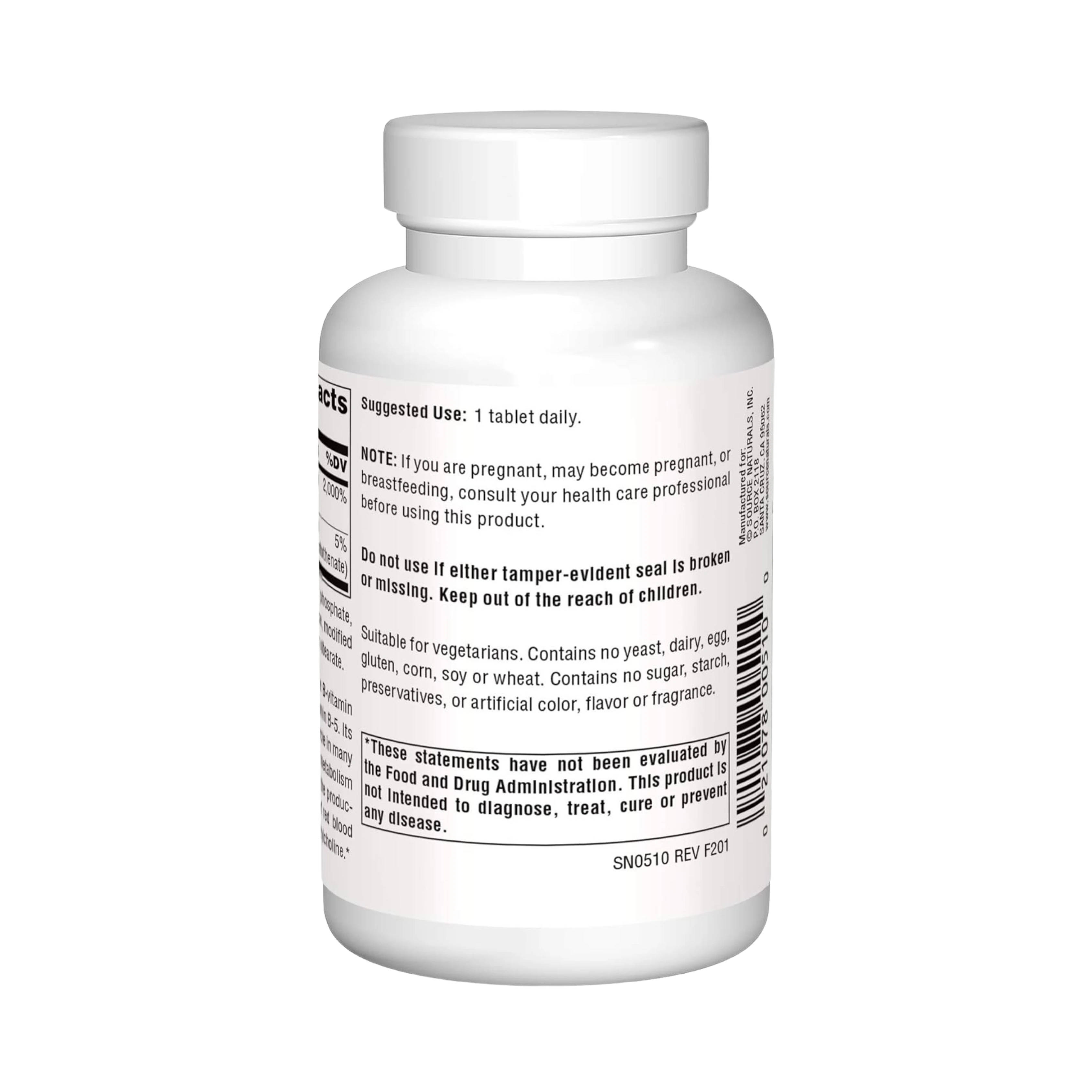 Source Naturals, Pantothenic Acid, 250 Mg, 100 Tablets