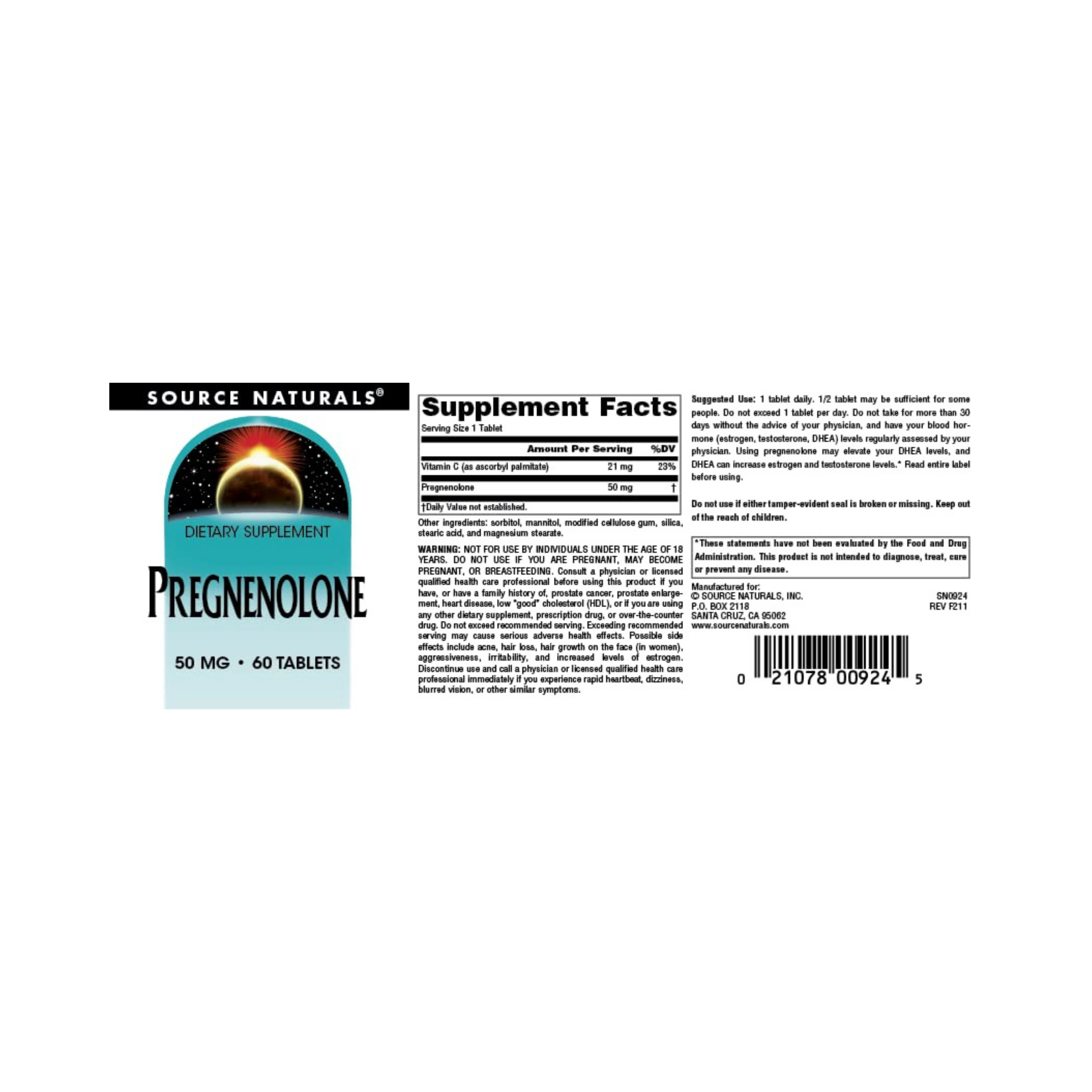 Source Naturals, Pregnenolone, 50 Mg, 60 Tablets
