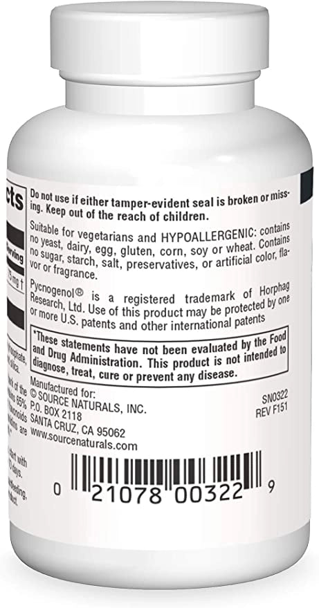 Source Naturals, Pycnogenol® 75mg (30,60) Tablet | Maple Herbs