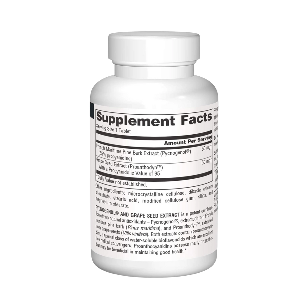 Source Naturals, Pycnogenol and Grape Seed Extract, 100 Mg, 30 Tablets
