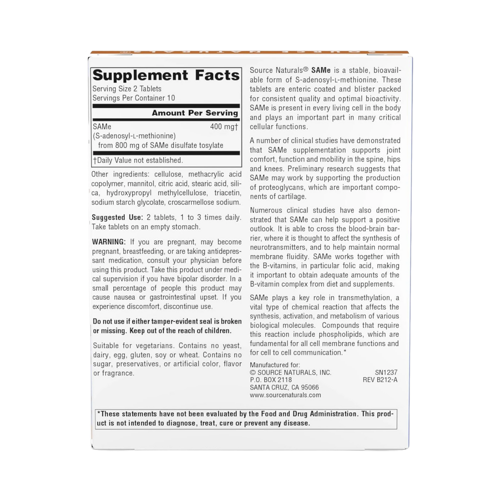 Source Naturals, SAMe, 200 Mg, 20 Tablets