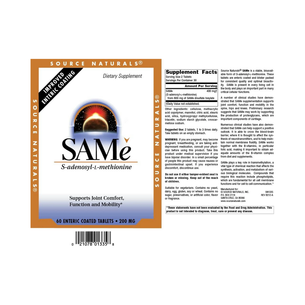 Source Naturals, SAMe, 200 Mg, 60 Tablets
