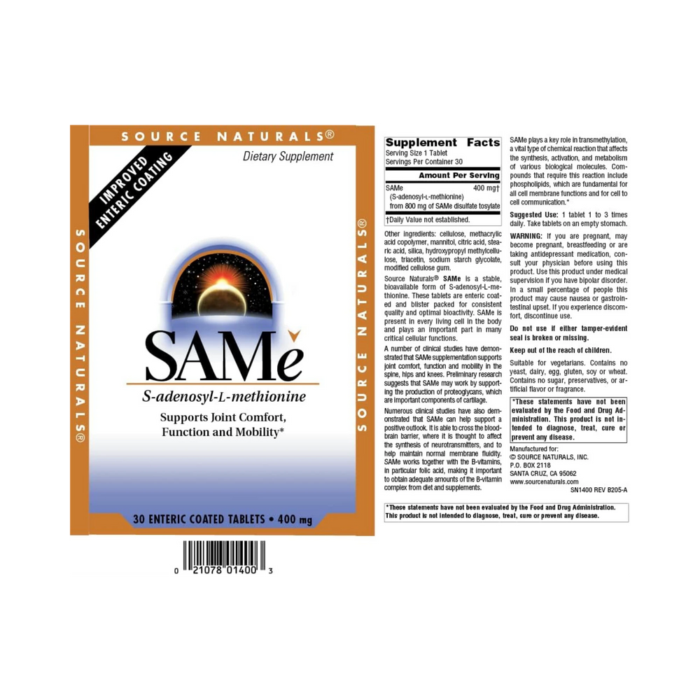 Source Naturals, SAMe, 400 Mg, 30 Tablets