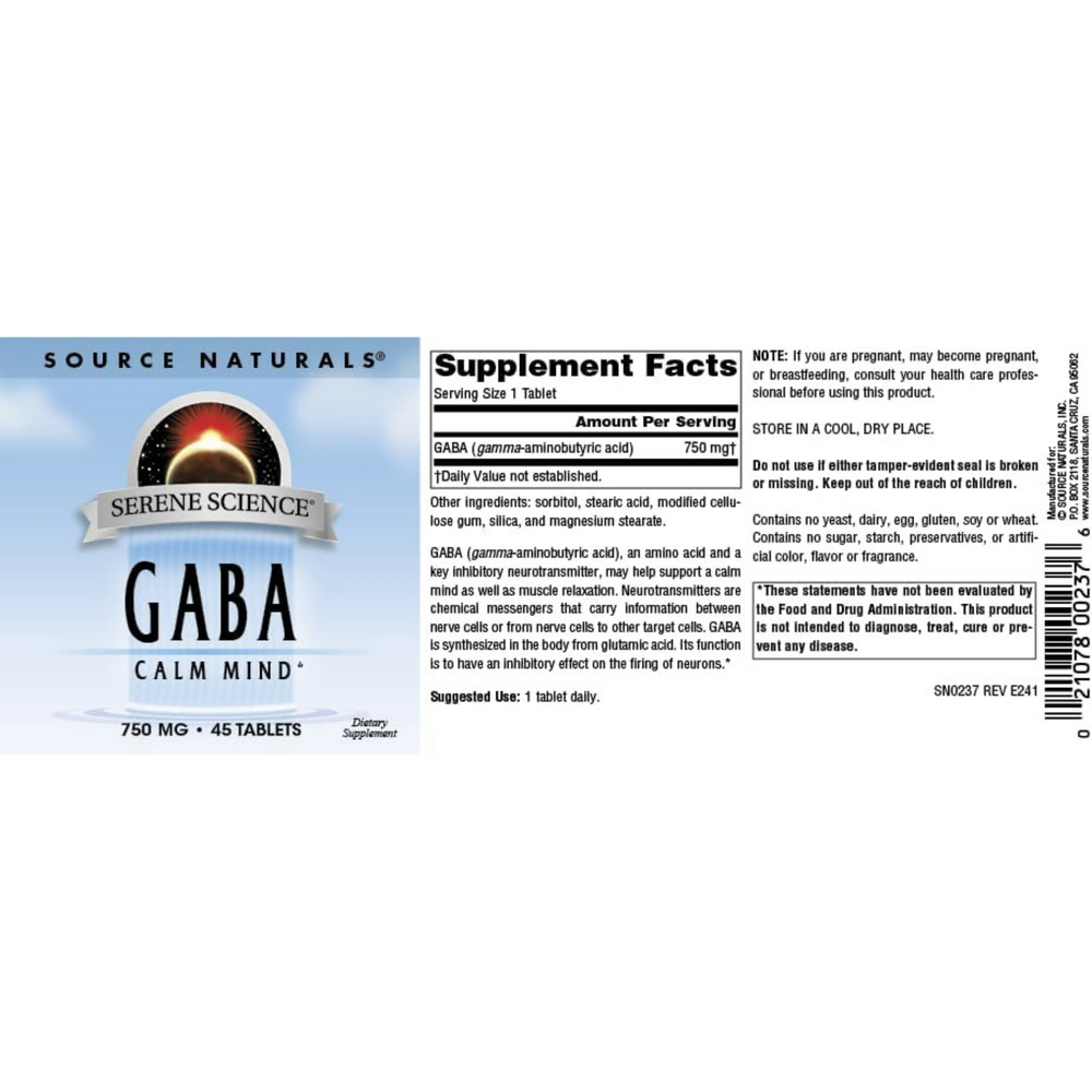 Source Naturals, Serene Science GABA 750 Mg, 45 Tablets