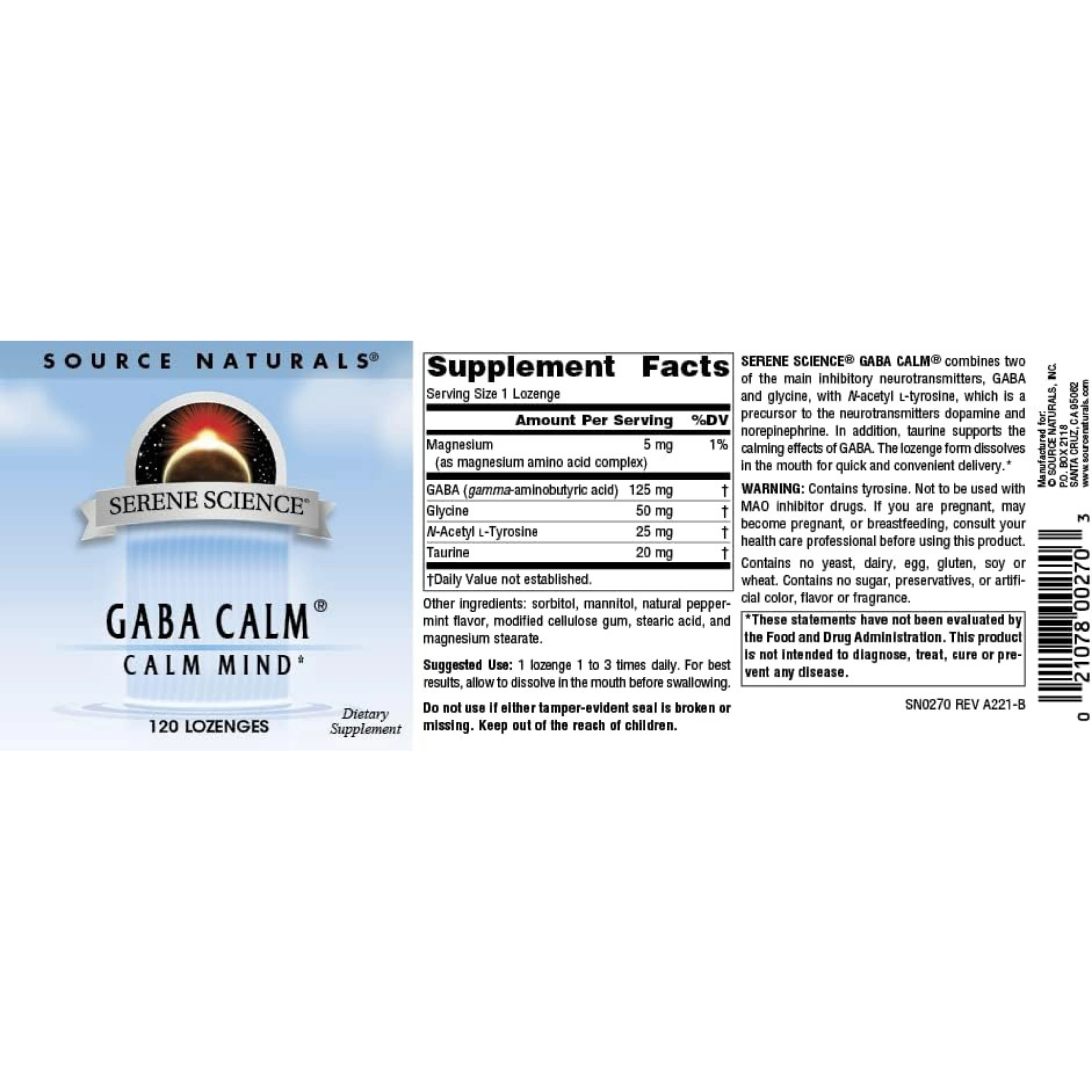 Source Naturals, Serene Science, GABA Calm, 120 Peppermint Lozenges