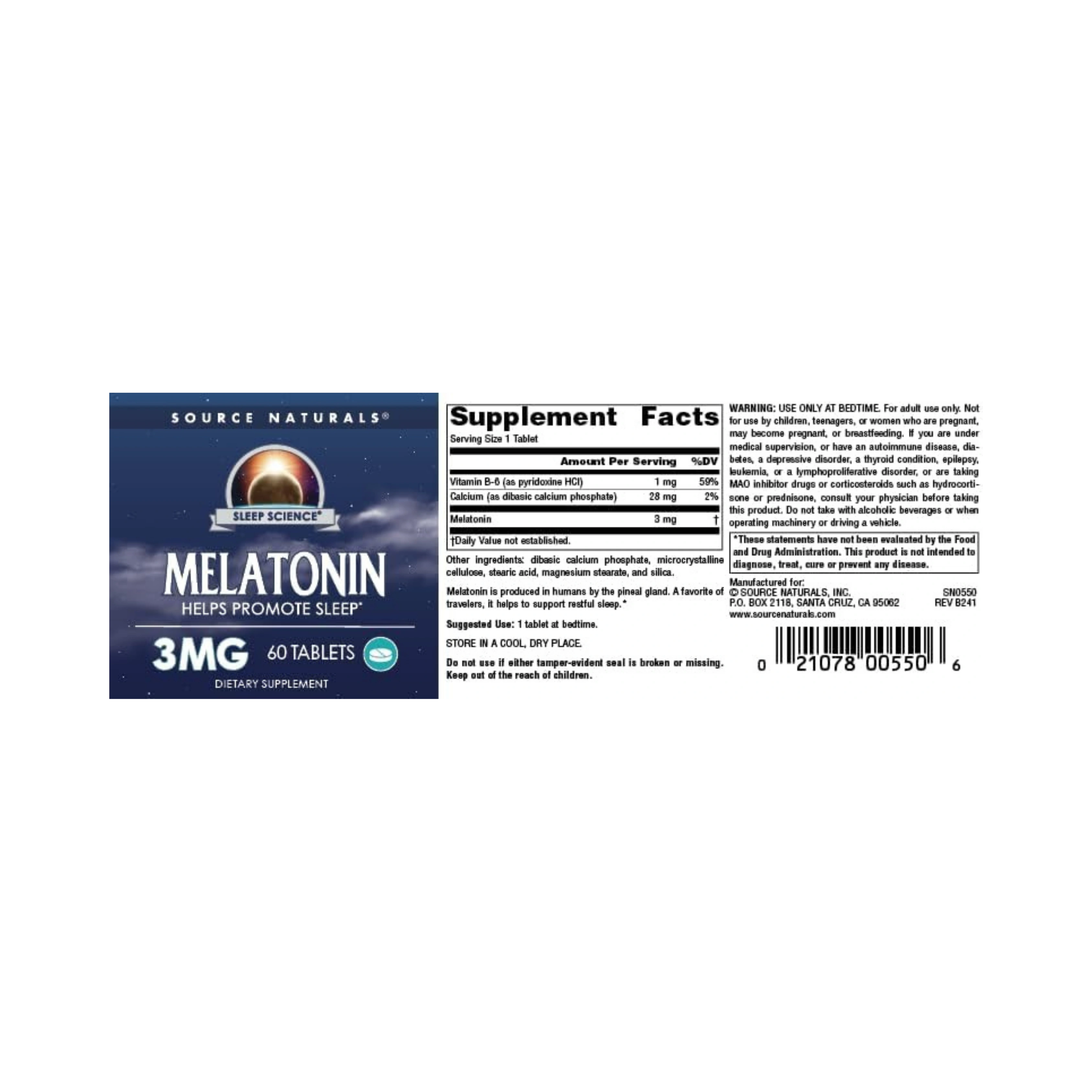 Source Naturals, Sleep Science Melatonin, 3 Mg, 60 Tablets