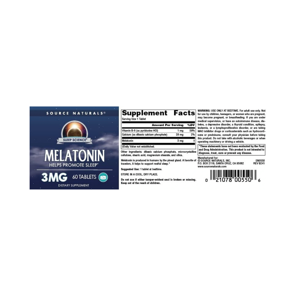 Source Naturals, Sleep Science Melatonin, 3 Mg, 60 Tablets