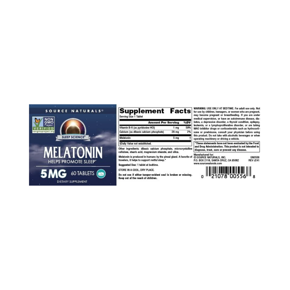 Source Naturals, Sleep Science Melatonin, 5 Mg, 60 Tablets