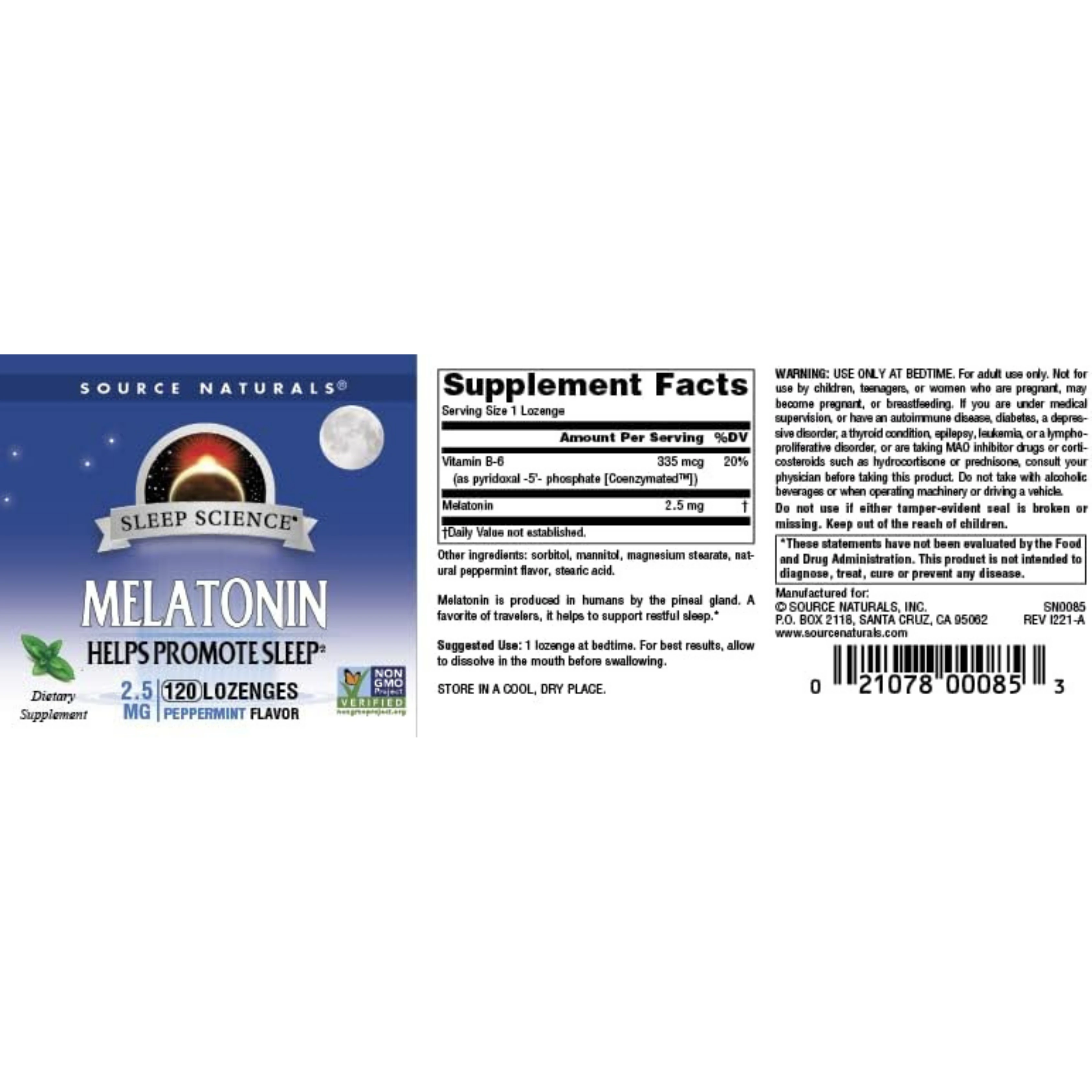 Source Naturals, Sleep Science, Melatonin, Peppermint, 2.5 Mg, 120 Lozenges