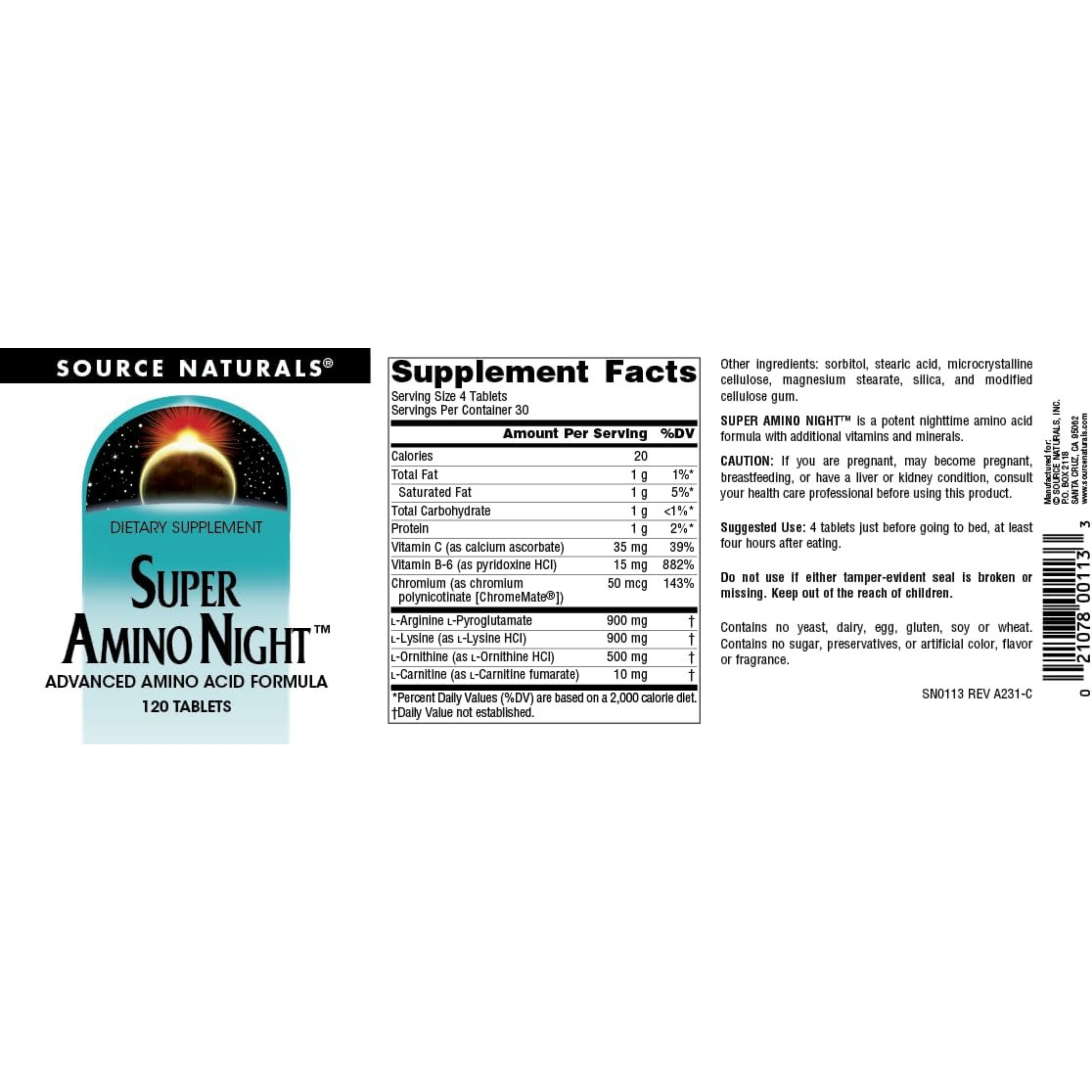 Source Naturals, Super Amino Night, 120 Tablets