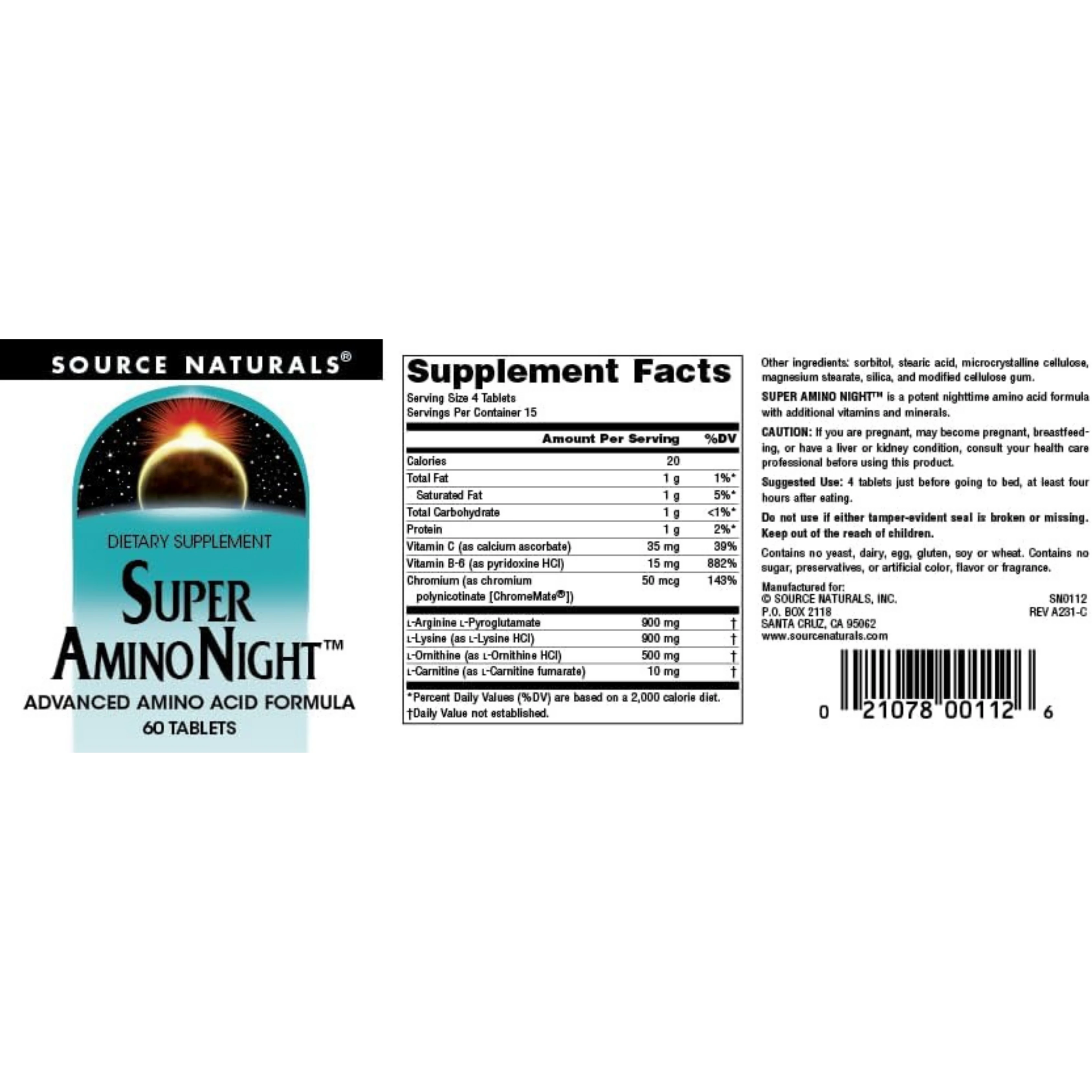 Source Naturals, Super Amino Night, 60 Capsules