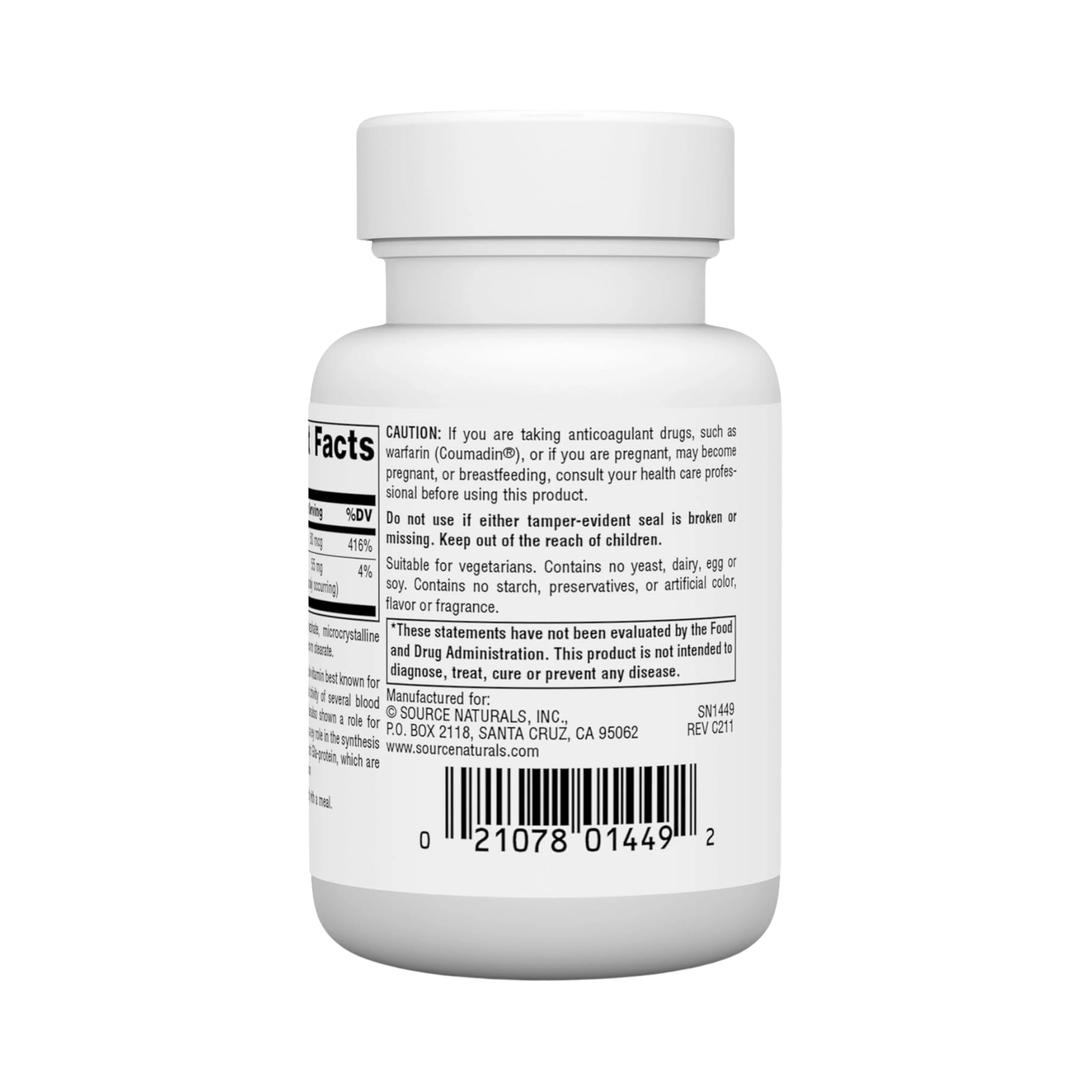 Source Naturals, Vitamin K, 500 Mcg, 100 Tablets