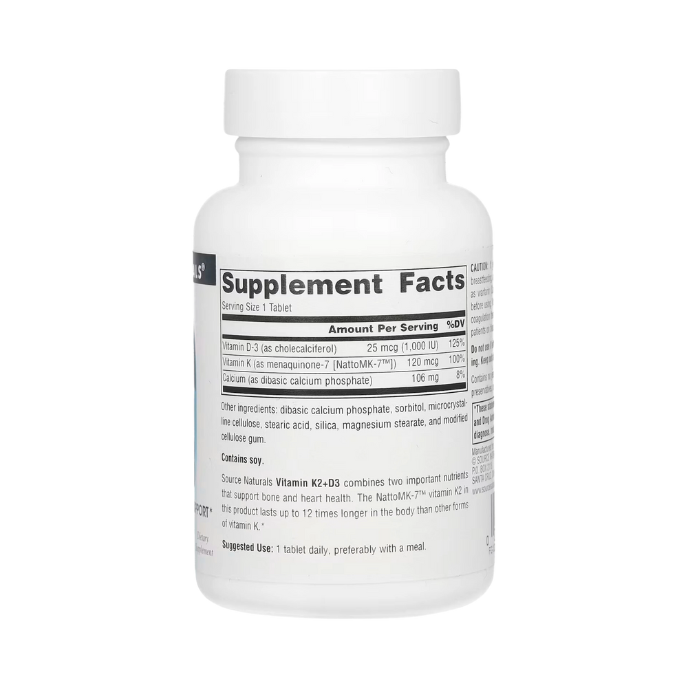 Source Naturals, Vitamin K2 + D3, 100 Mcg, 30 Tablets