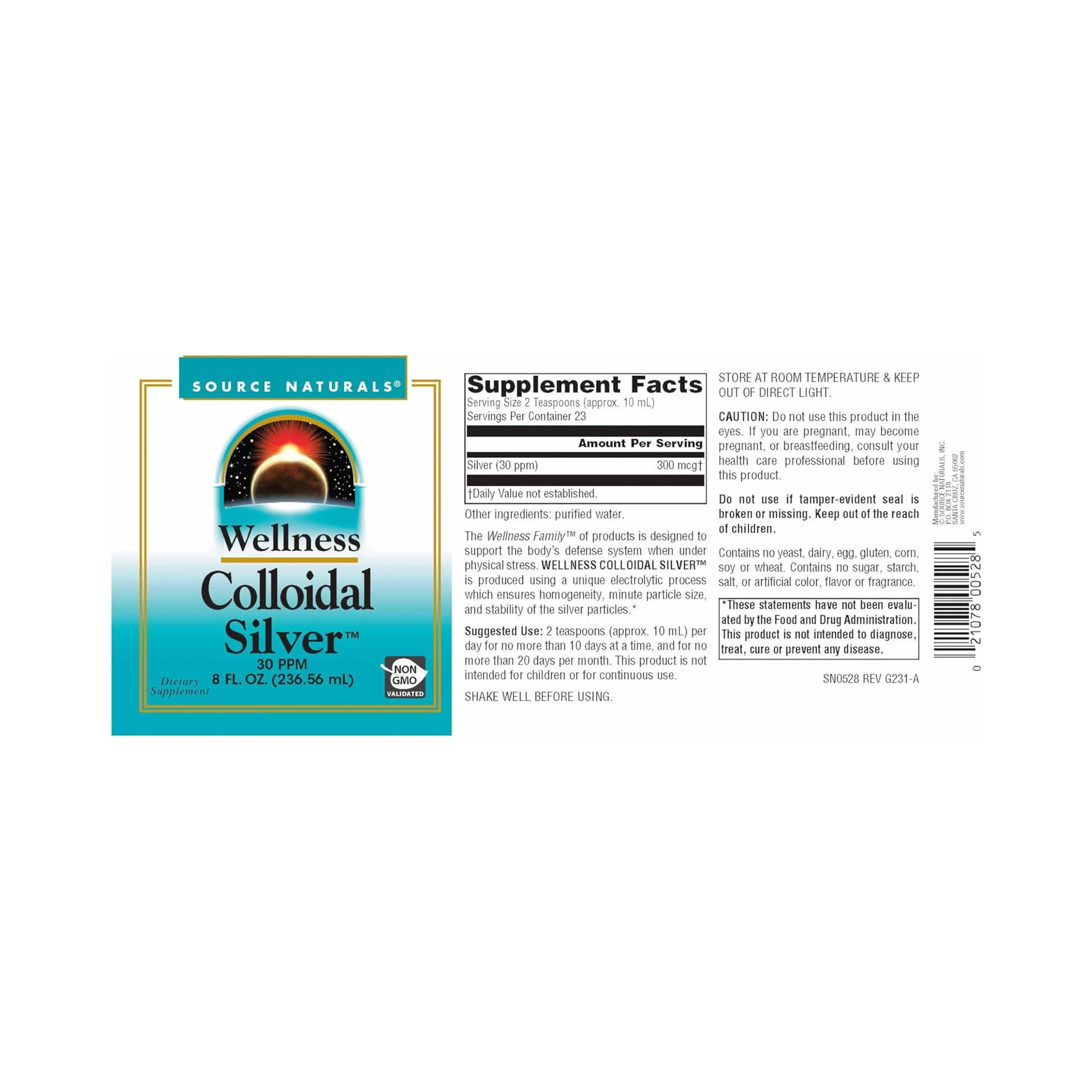 Source Naturals, Wellness Colloidal Silver, 30 Ppm, 8 Oz Liquid