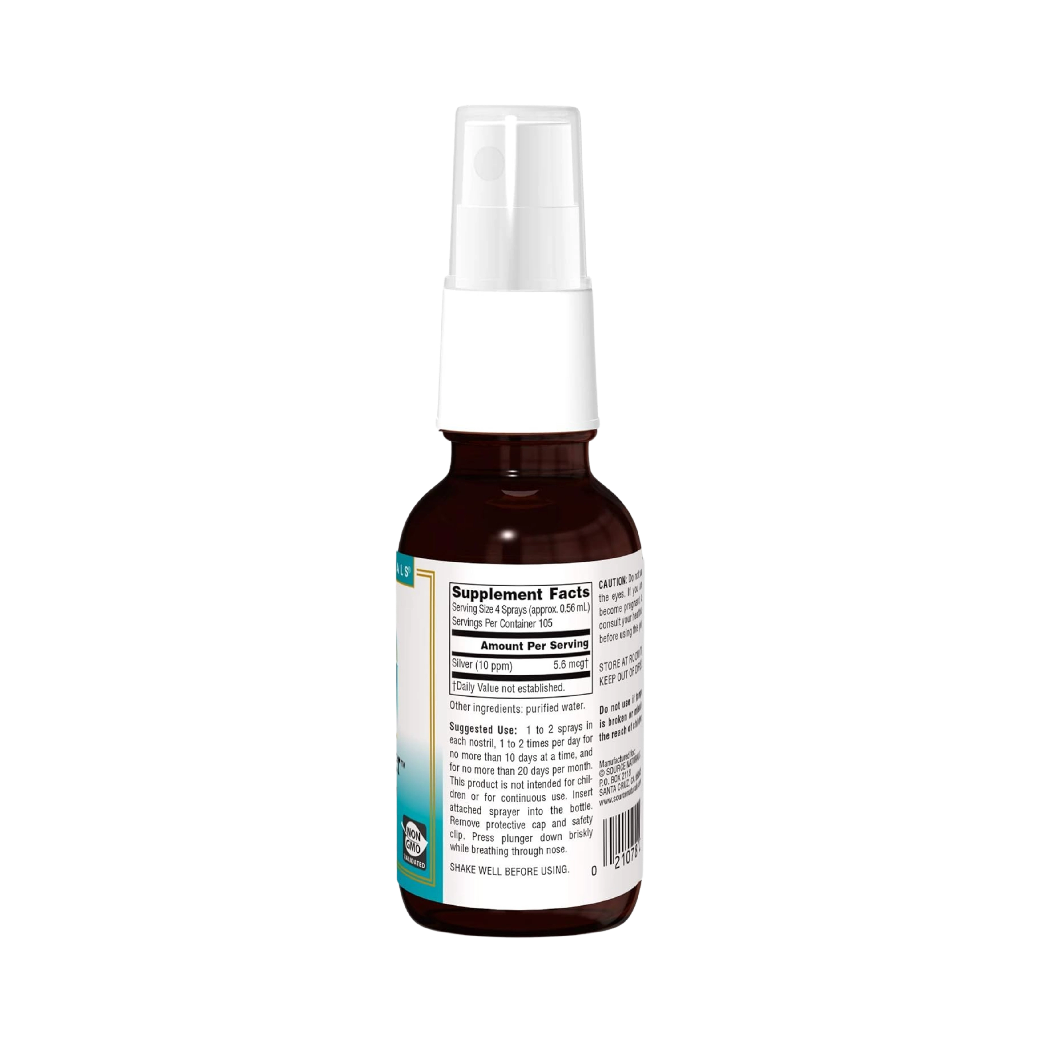 Source Naturals, Wellness Colloidal Silver Nasal Spray, 10 ppm, 2 Oz Liquid
