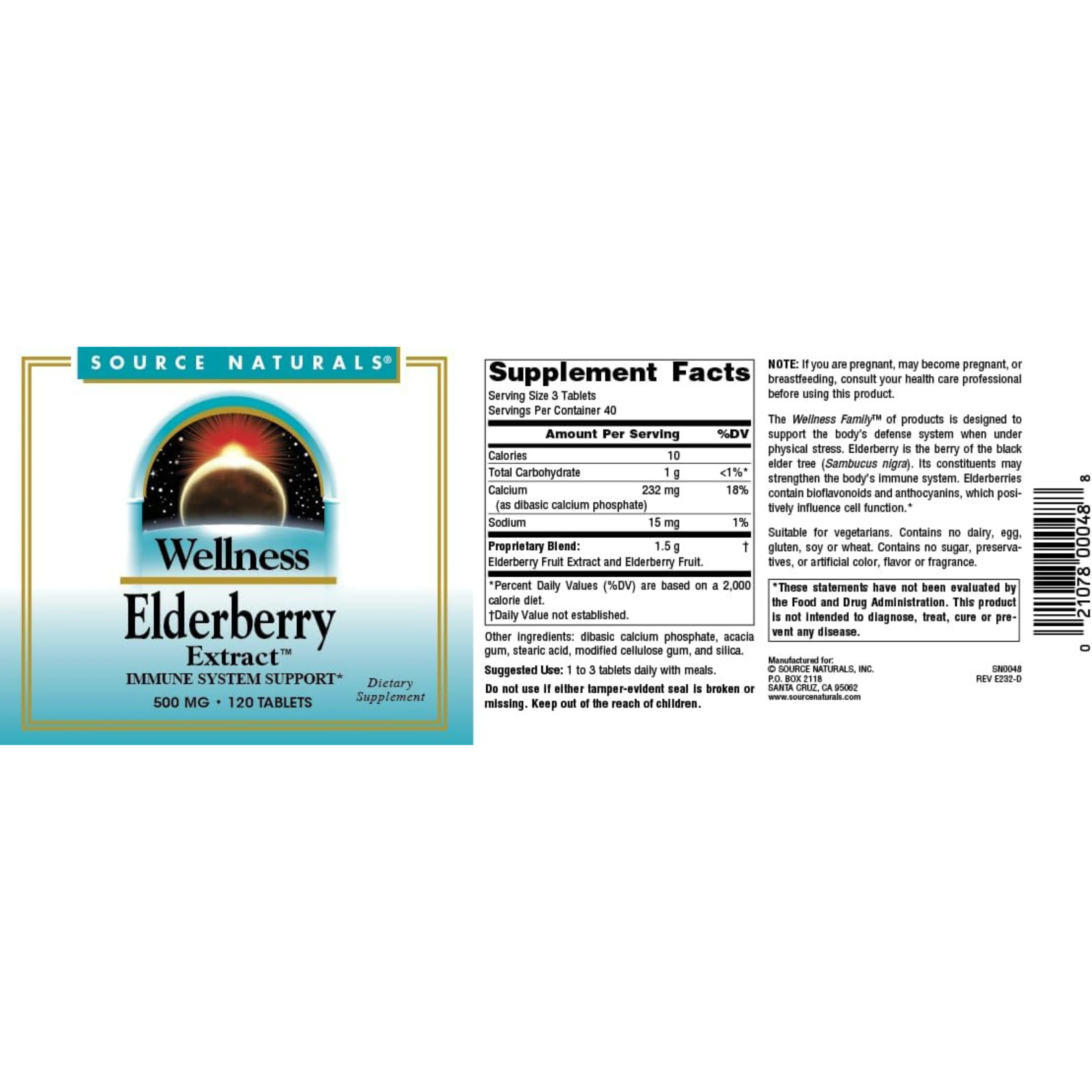 Source Naturals, Wellness Elderberry Extract, 500 Mg, 120 Tablets
