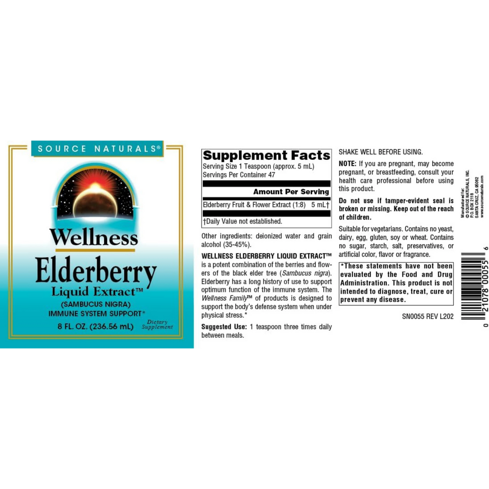 Source Naturals, Wellness Elderberry Liquid Extract, 8 Oz