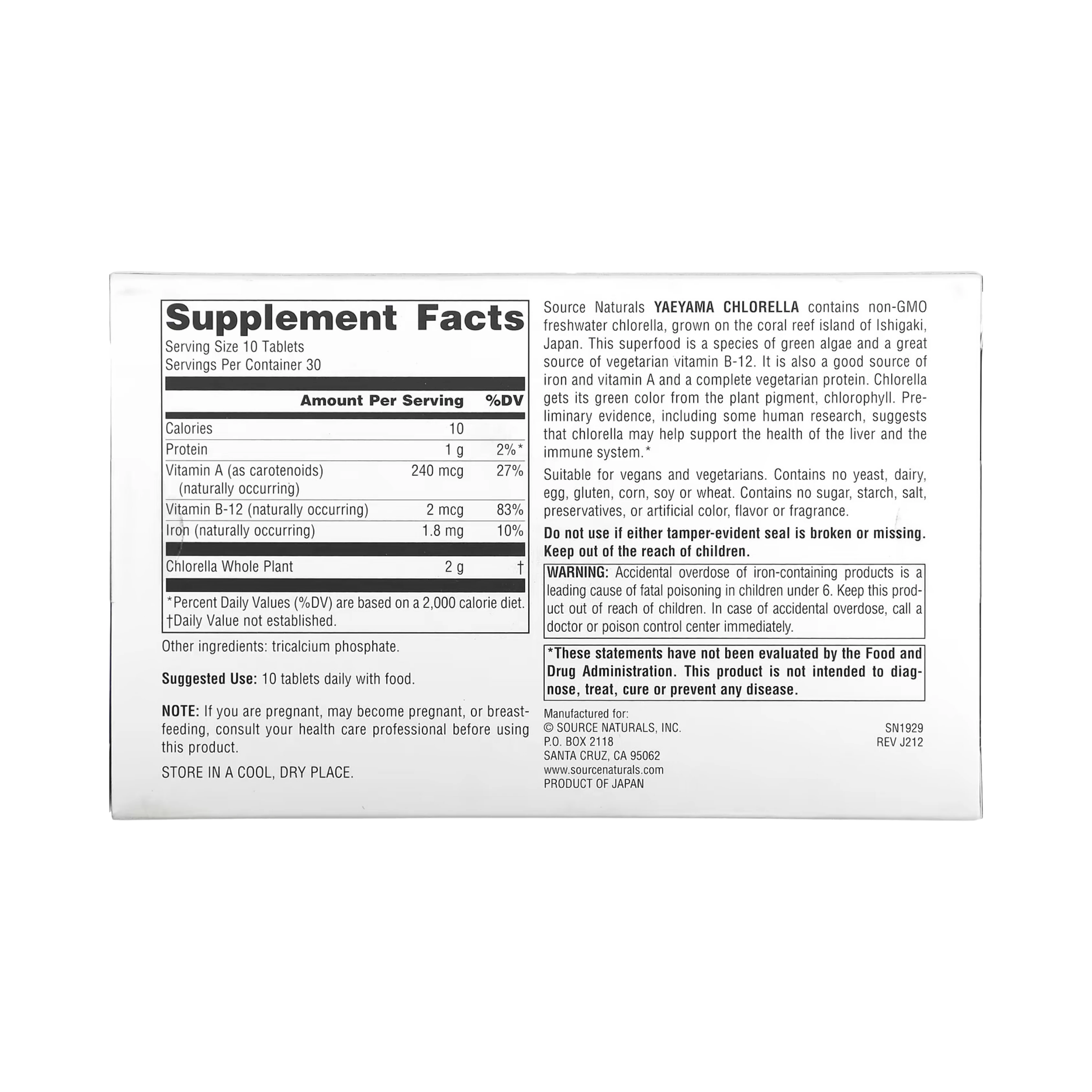 Source Naturals, Yaeyama Chlorella, 200 Mg, Box Tablets