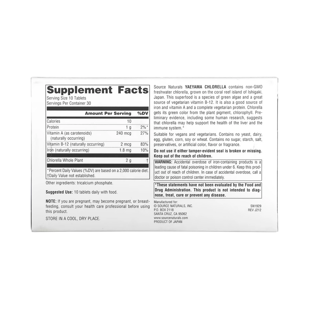 Source Naturals, Yaeyama Chlorella, 200 Mg, Box Tablets