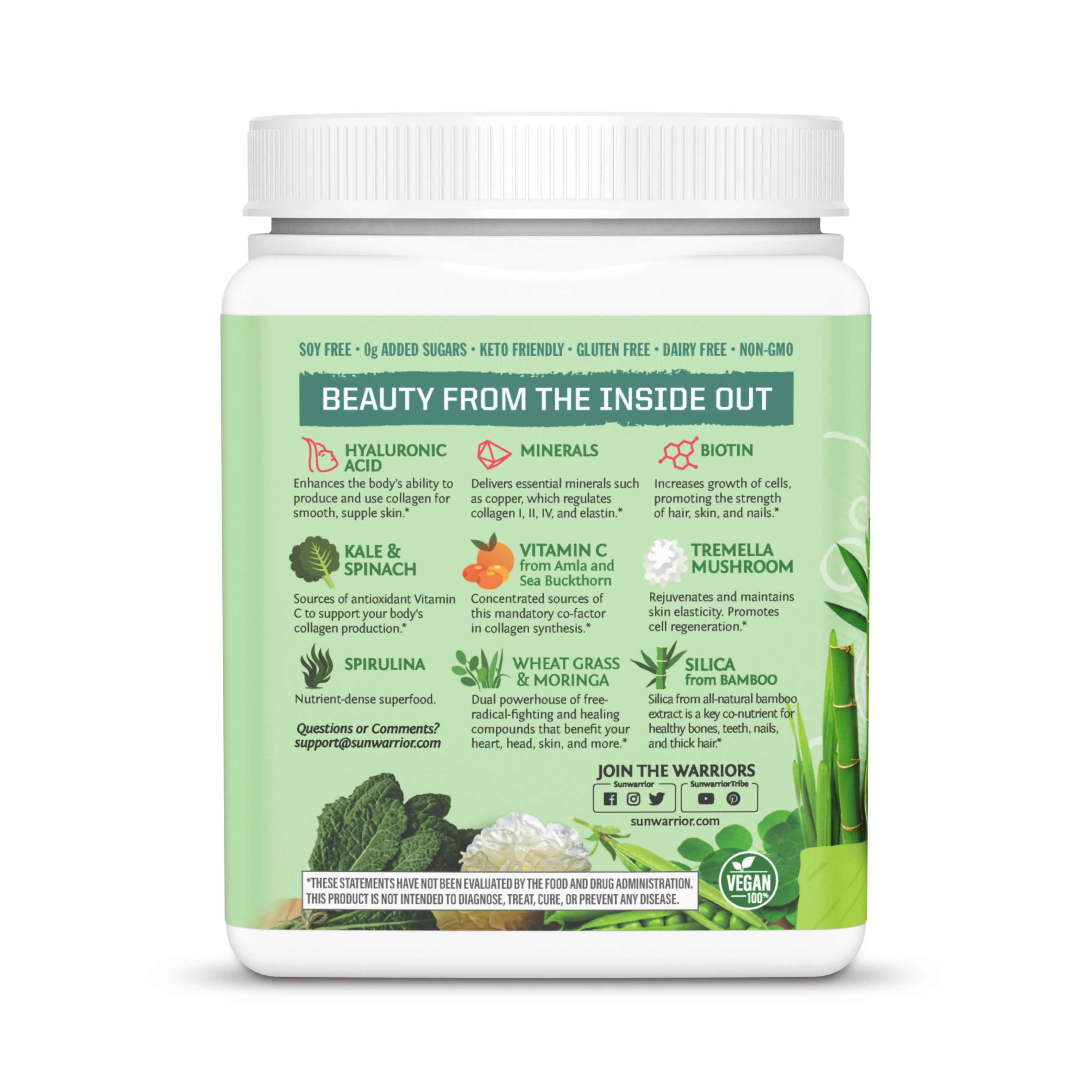 Sunwarrior, Beauty Greens Collagen Booster, Unflavored, 300 g