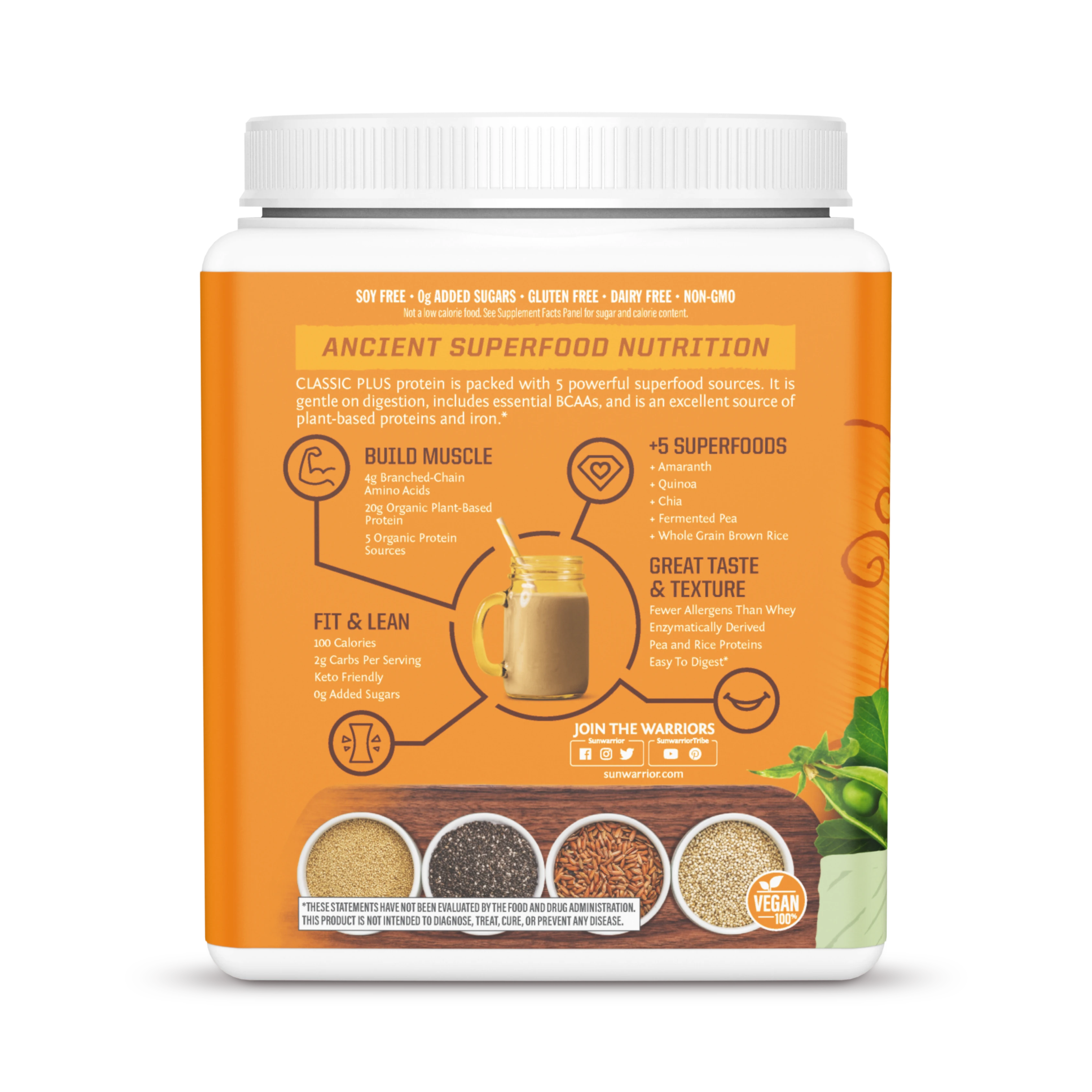 Sunwarrior, Classic Plus Protein, Unflavored, 375 g