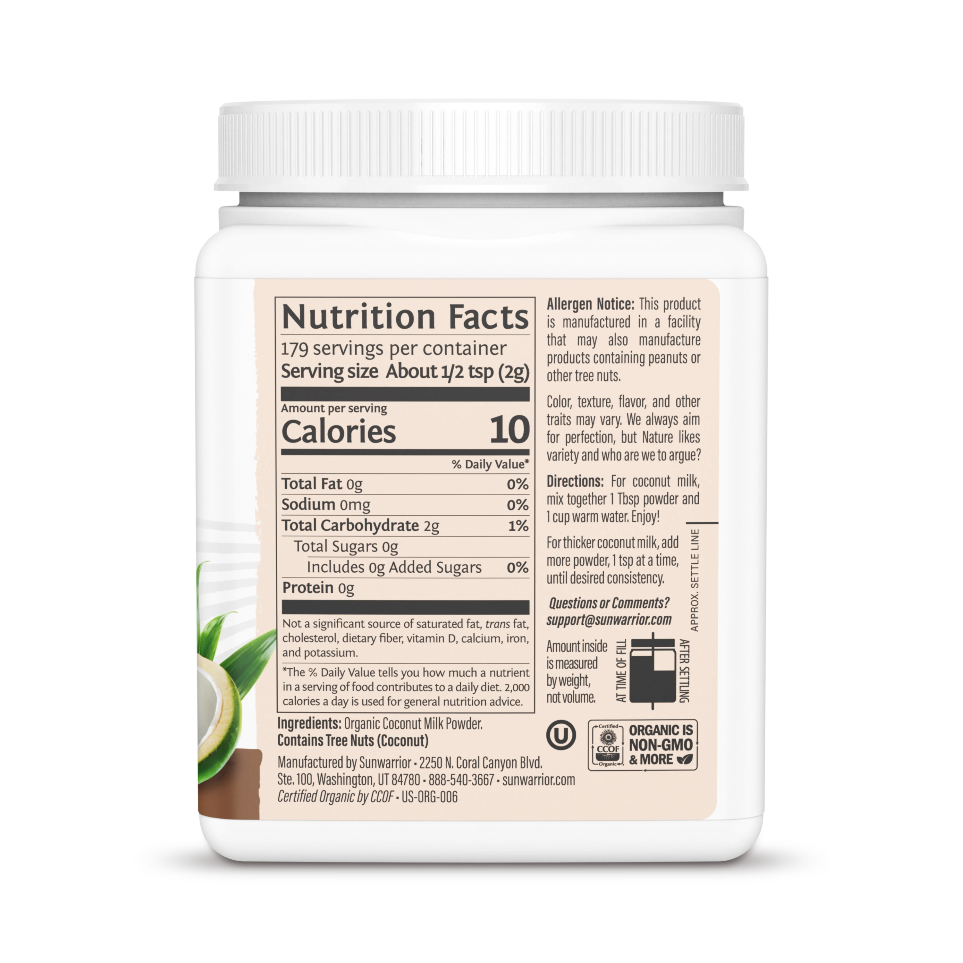 Sunwarrior, Harvest, Coconut Milk Powder, 358 g