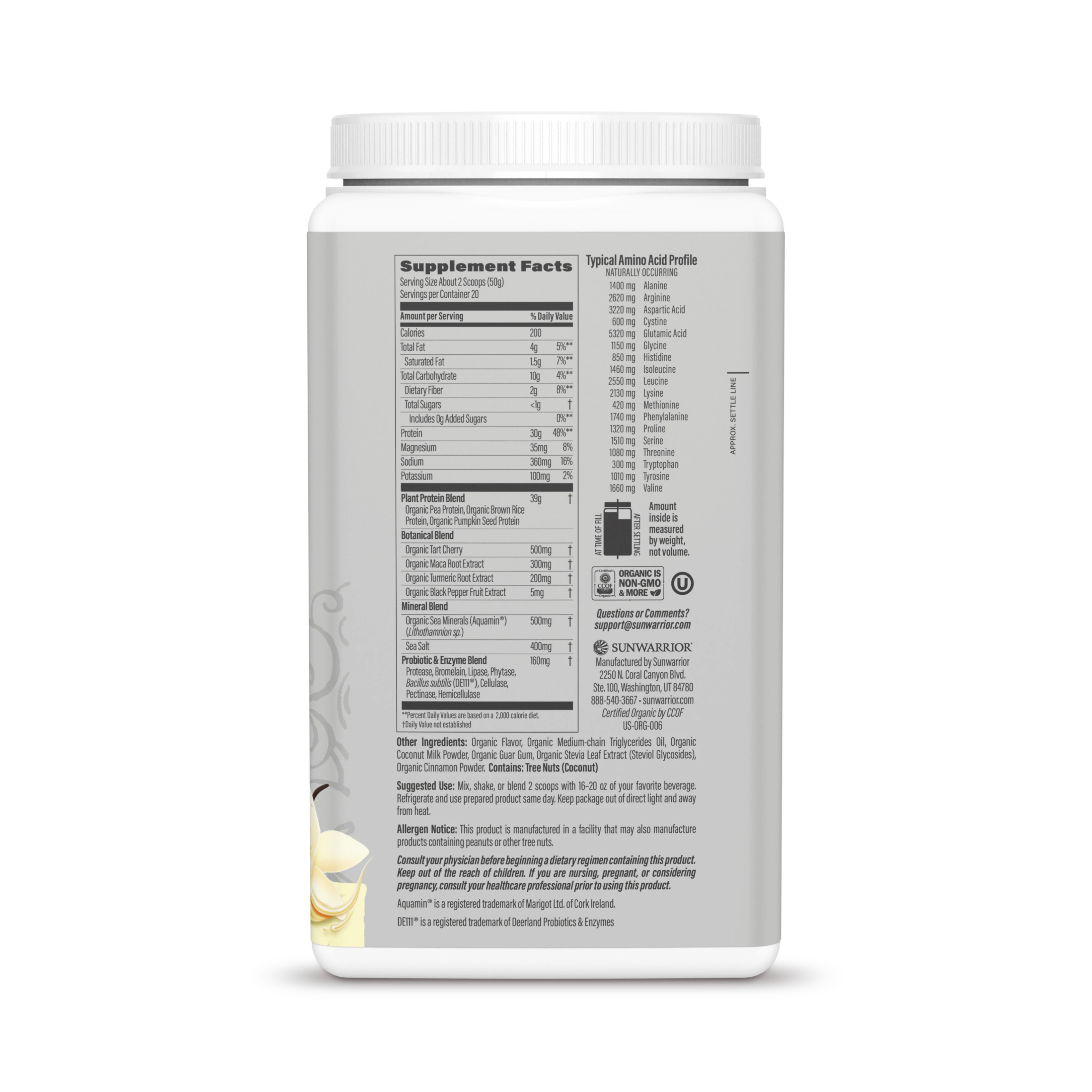 Sunwarrior, Sport, Organic Active Protein, Vanilla, 1 kg