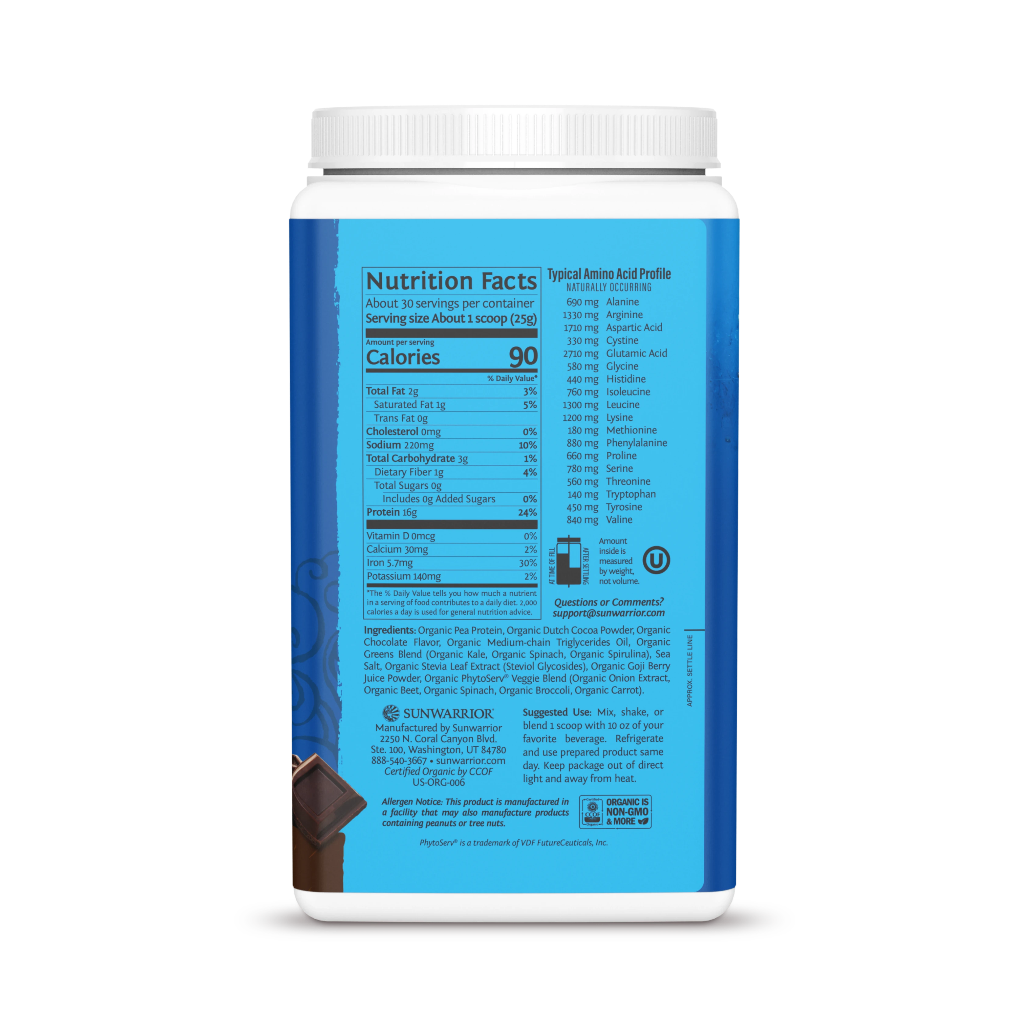 Sunwarrior, Warrior Blend, Protein + Greens, Chocolate, 750 g