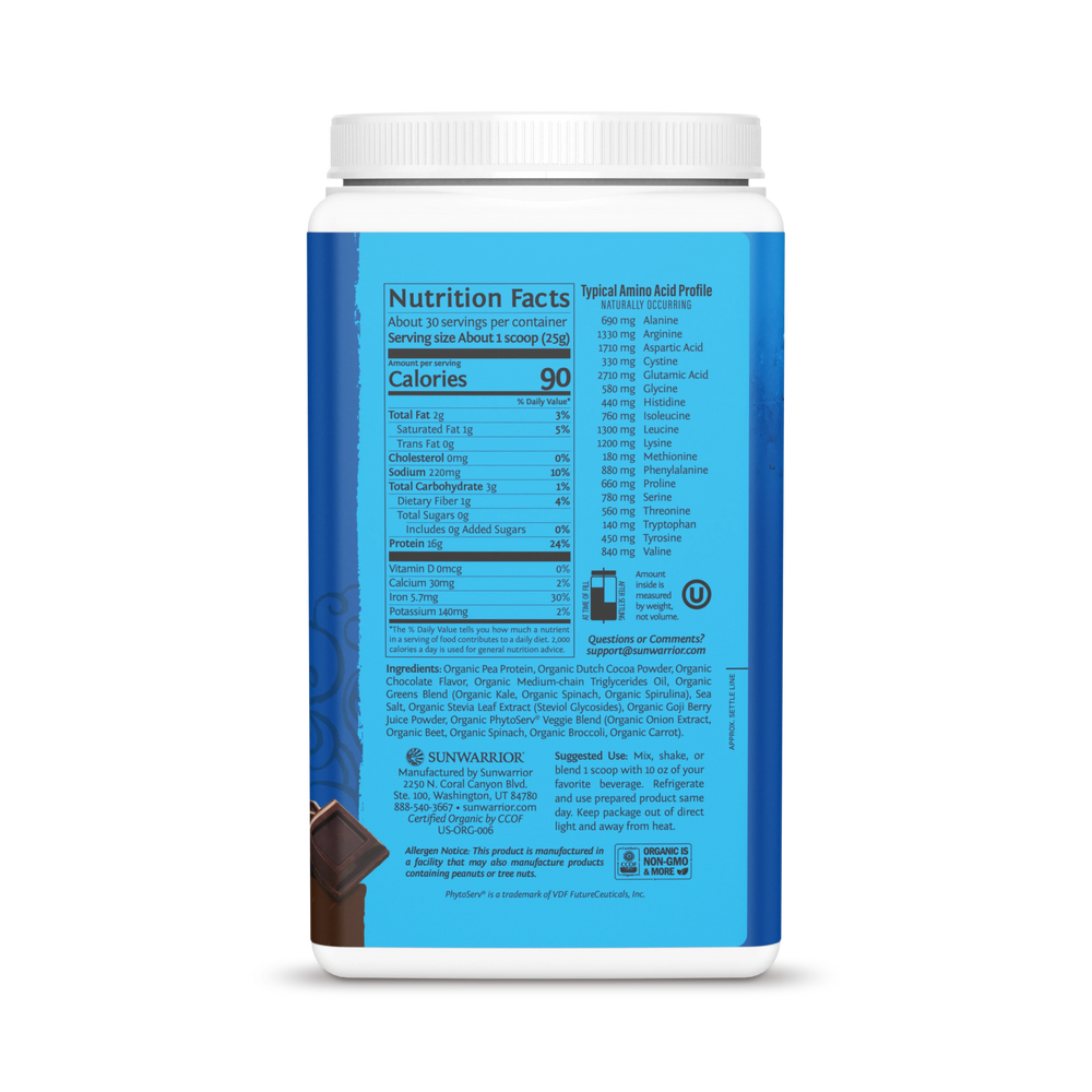 Sunwarrior, Warrior Blend, Protein + Greens, Chocolate, 750 g