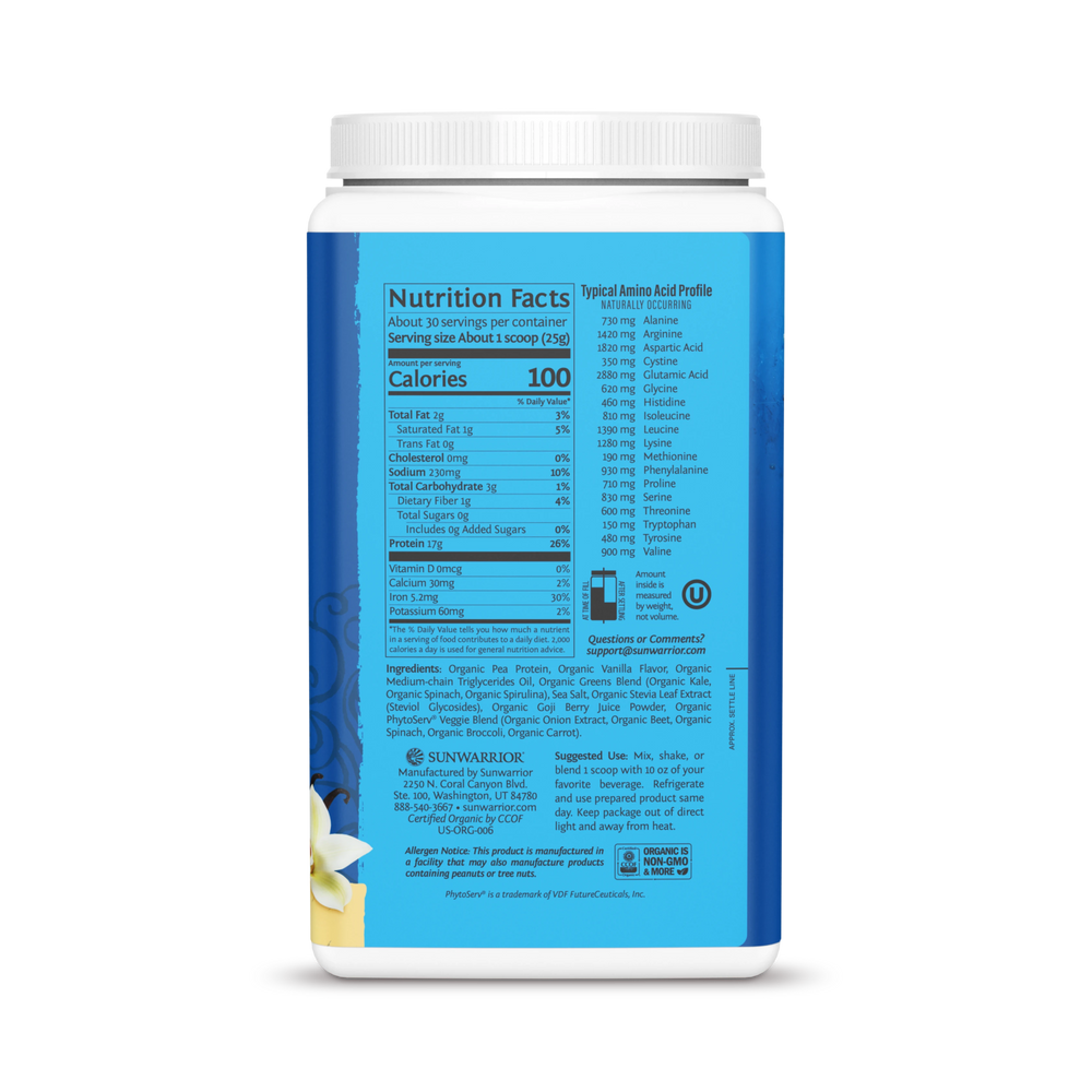 Sunwarrior, Warrior Blend, Protein + Greens, Vanilla, 750 g