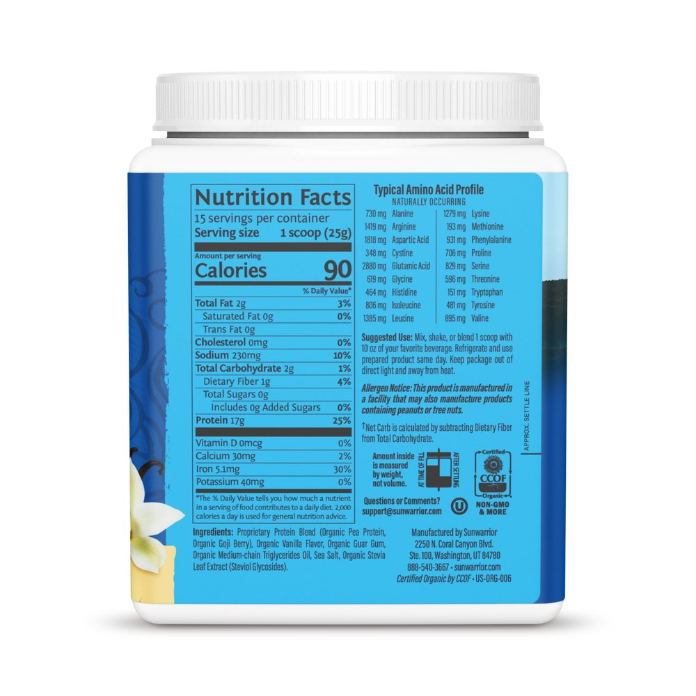 Sunwarrior, Warrior Blend, Protein, Vanilla, 375 g