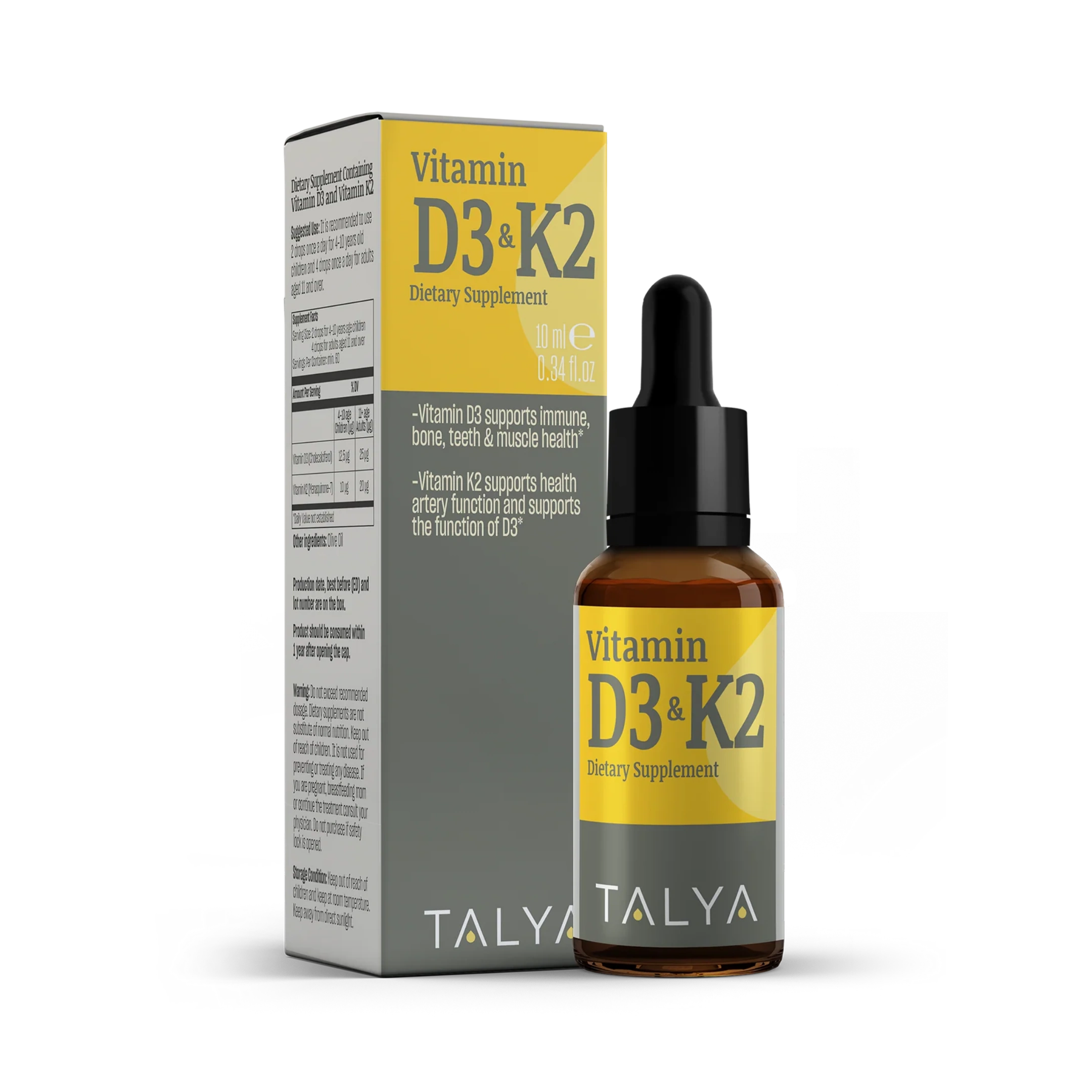 Talya, Vitamin D3 & K2 10 ml, .34 Oz