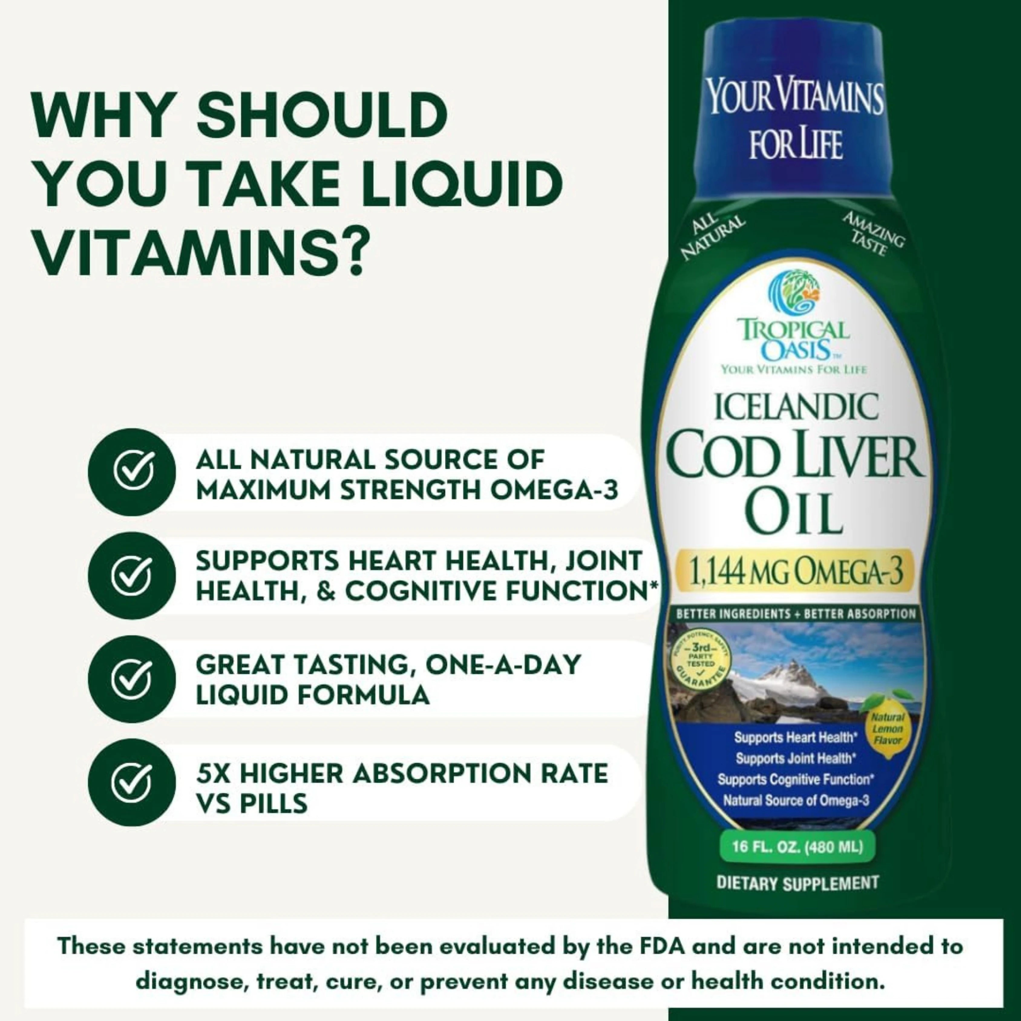 Tropical Oasis, Icelandic Cod Liver Oil, 1144 Mg Omega-3, 16 fl oz, 480 ml