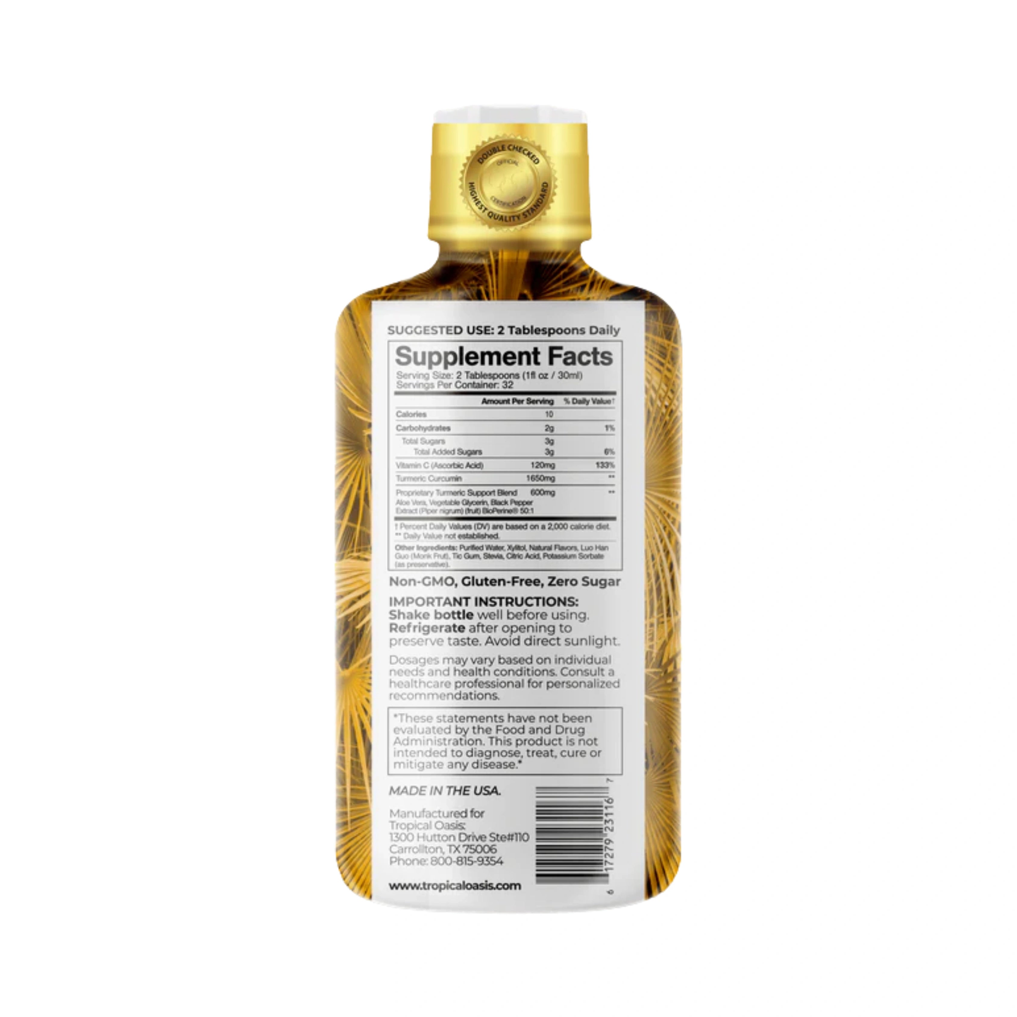 Tropical Oasis, Maximum Strenght, Turmeric Curcumin, 1650 mg, 32fl oz, 960 ml