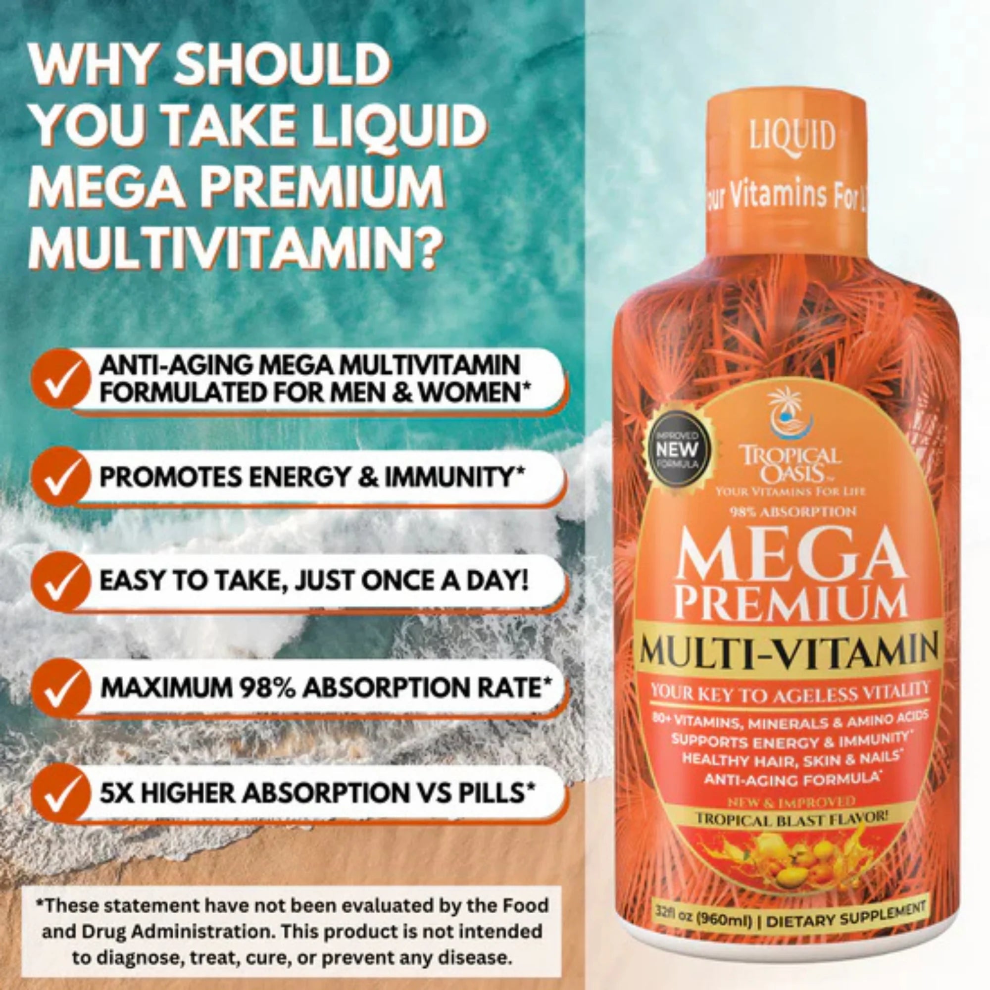 Tropical Oasis, Mega Premium Multi-Vitamin, 32 fl oz, 960 ml