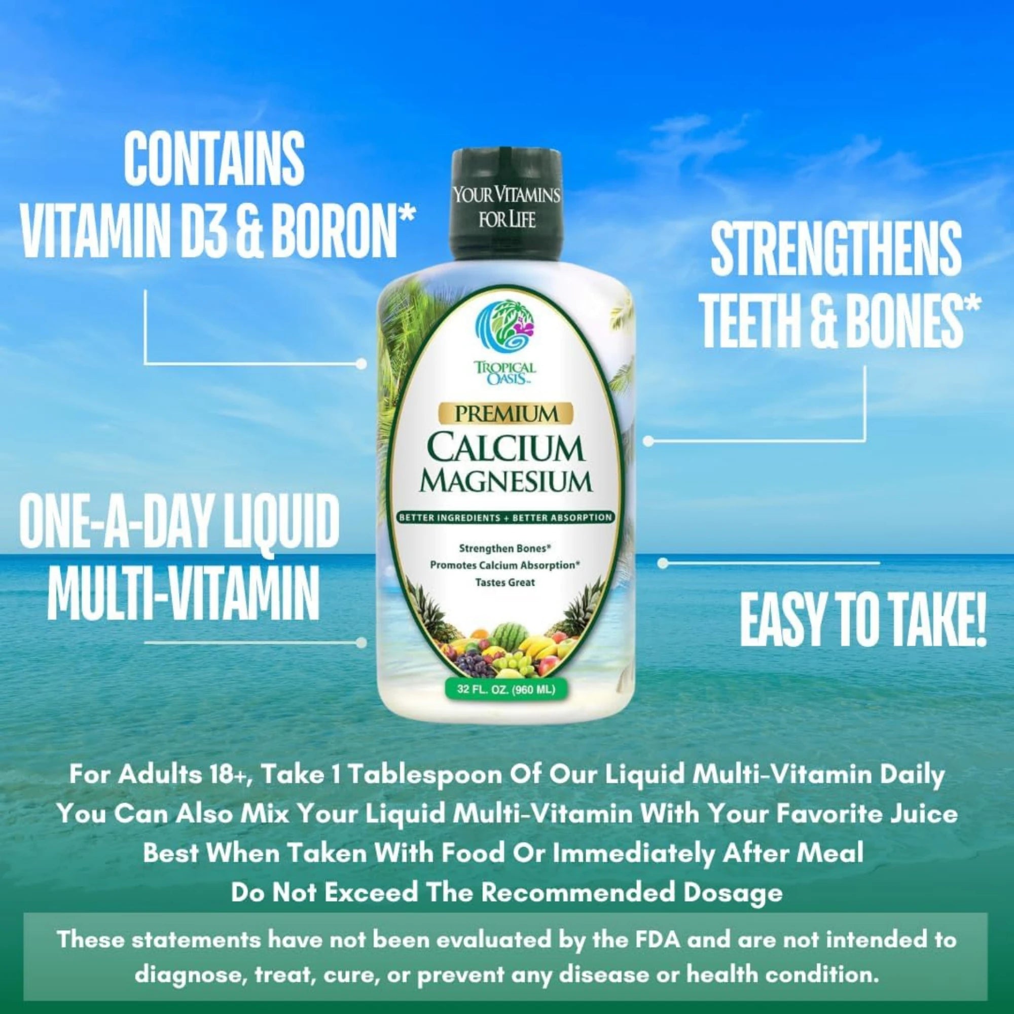 Tropical Oasis, Premium Calcium Magnesium, 32 fl oz, 960 ml