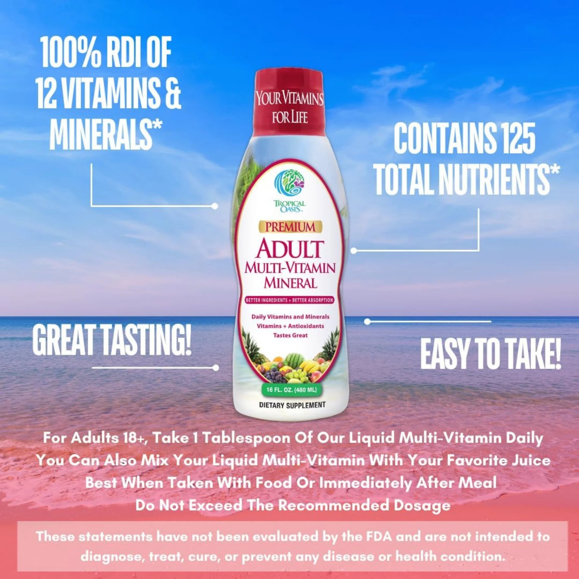 Tropical Oasis, Premium Multi-Vitamin Mineral, For Adults, 16 fl oz, 480 ml