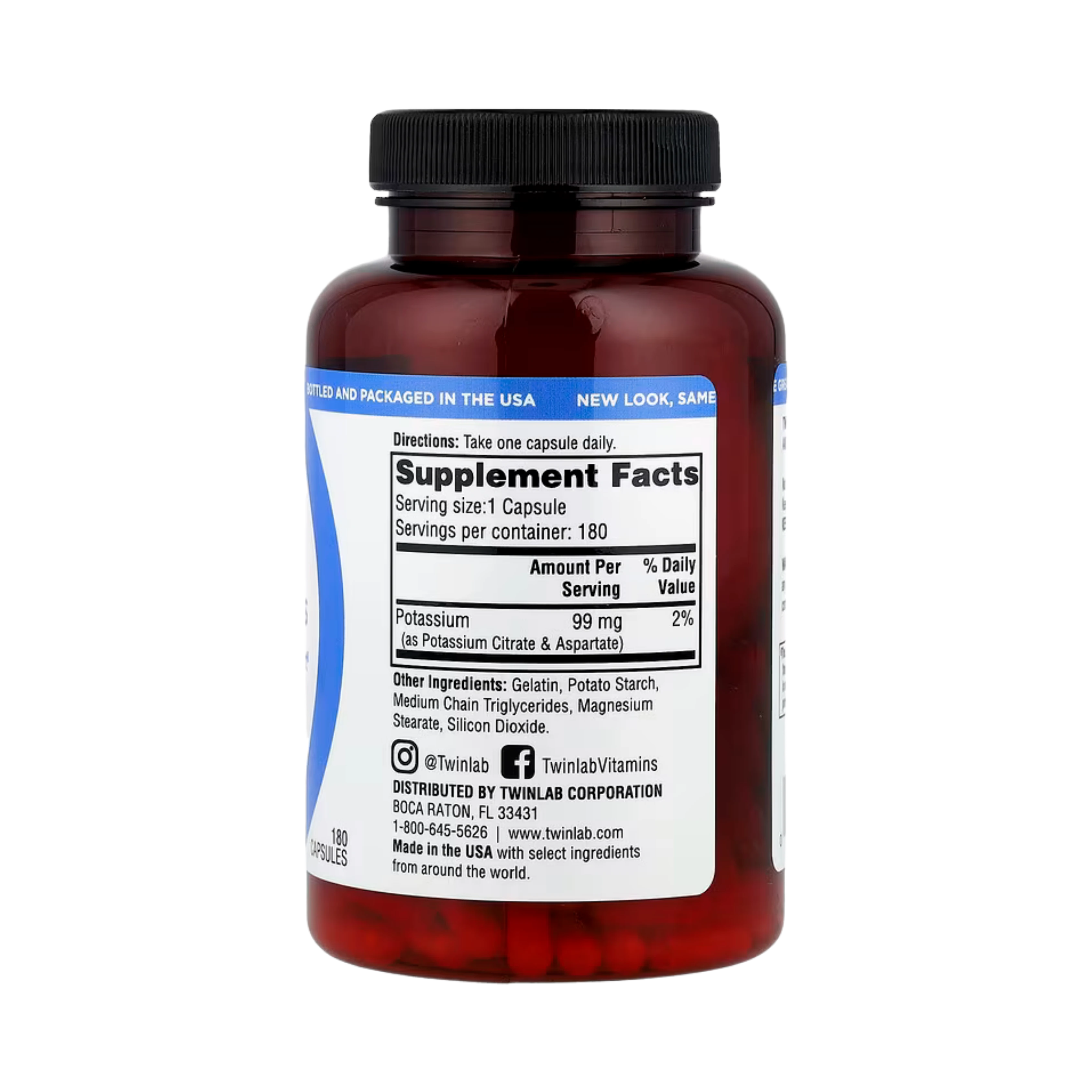 Twinlab, Potassium Caps, 180 Capsules (99 mg per Capsule)