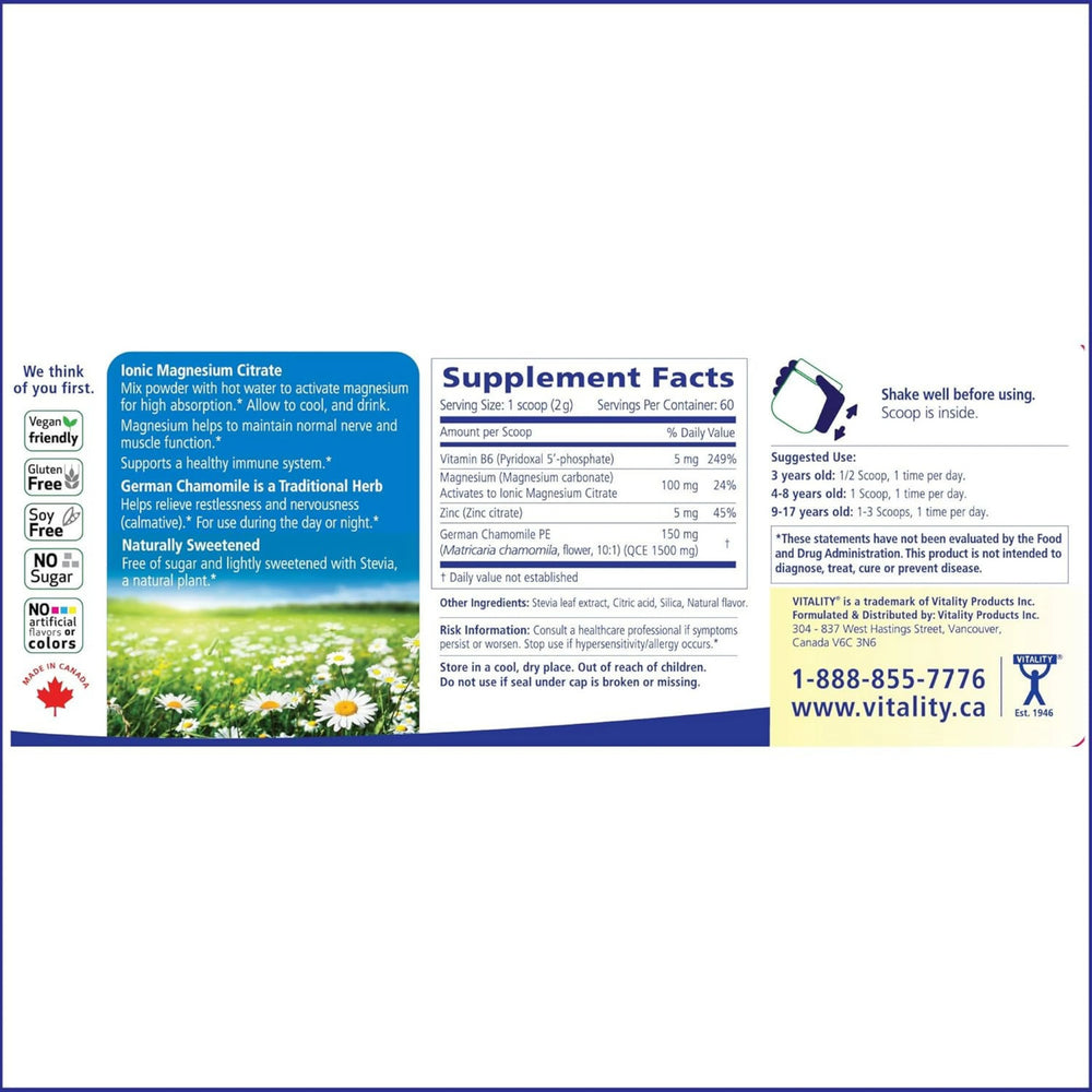VITALITY, Magnesium + Chamomile for Kids, 120 g