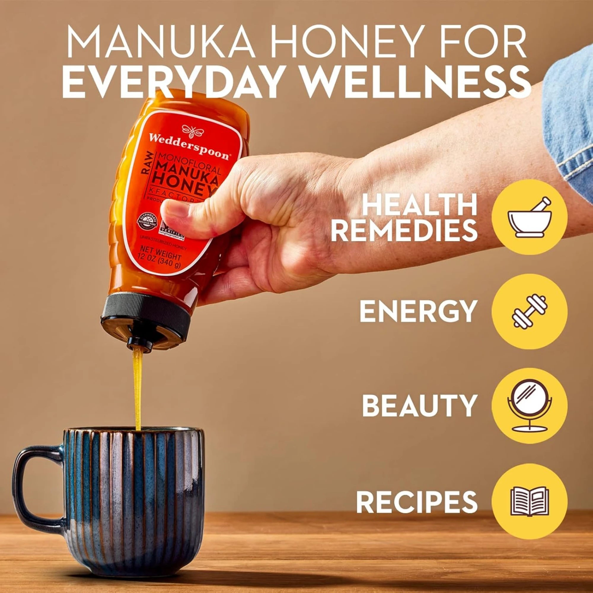 Wedderspoon, Raw Monofloral Manuka Honey, KFactor 16, 12 oz, 340 g