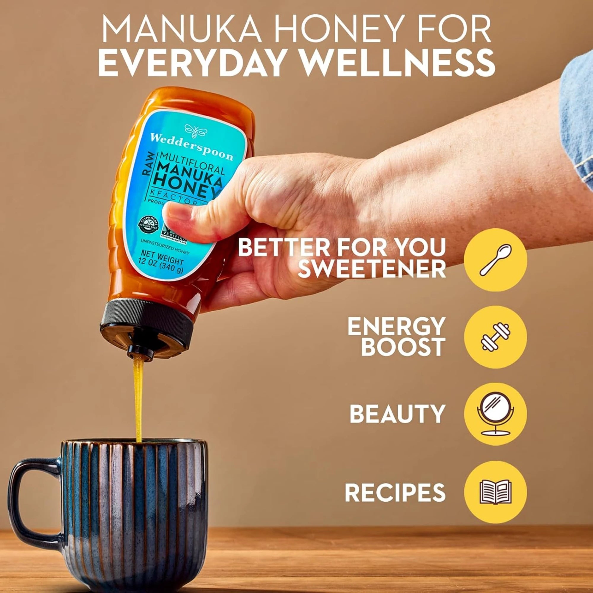 Wedderspoon, Raw Multifloral Manuka Honey, KFactor 12, 12 oz, 340g