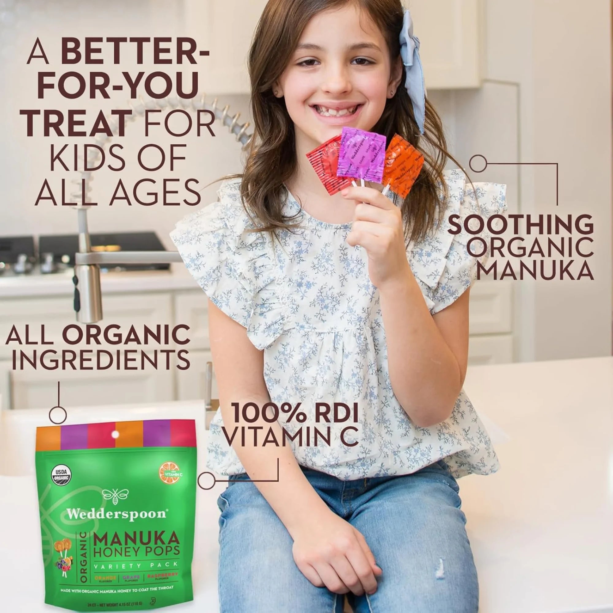 Wedderspoon, Throat Soothing Manuka Honey Pops, 3 Flavor Variety Pack, 24 Count, 4.15 oz, 118 g