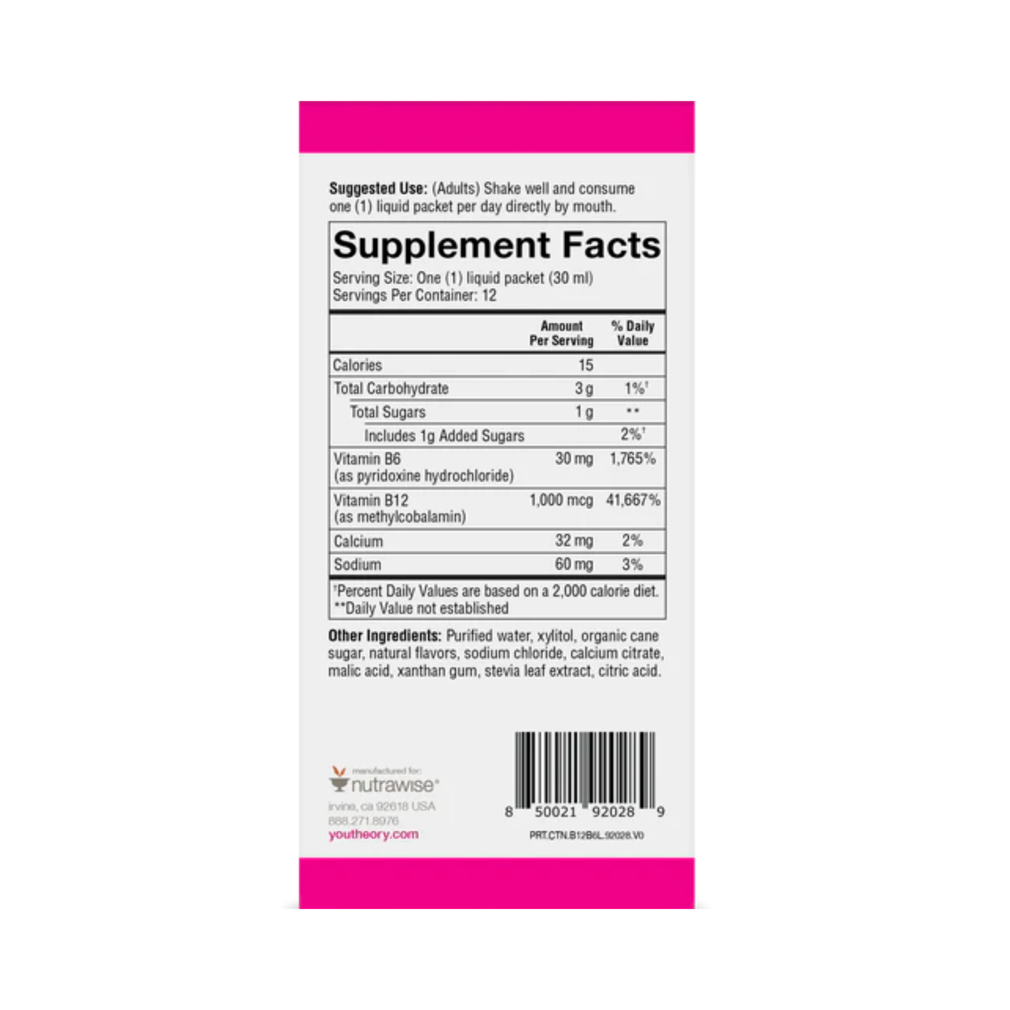 Youtheory, B12 and B6 Liquid raspberry, 12 Packets